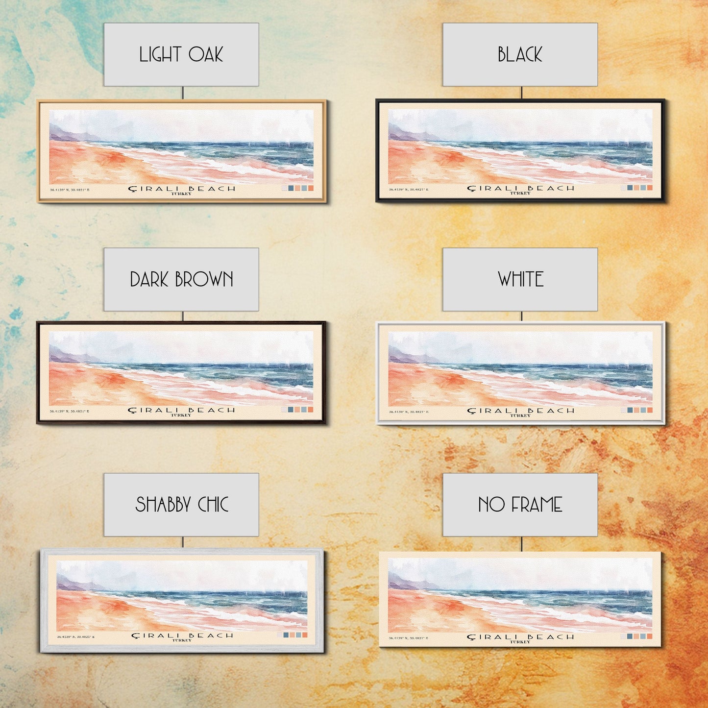 Çıralı Beach, Turkey Watercolor Print, Vacation Gift, Turkey Wall Art, Beach Painting, Beach Decor, Large Wall Art, Wood Frame Art