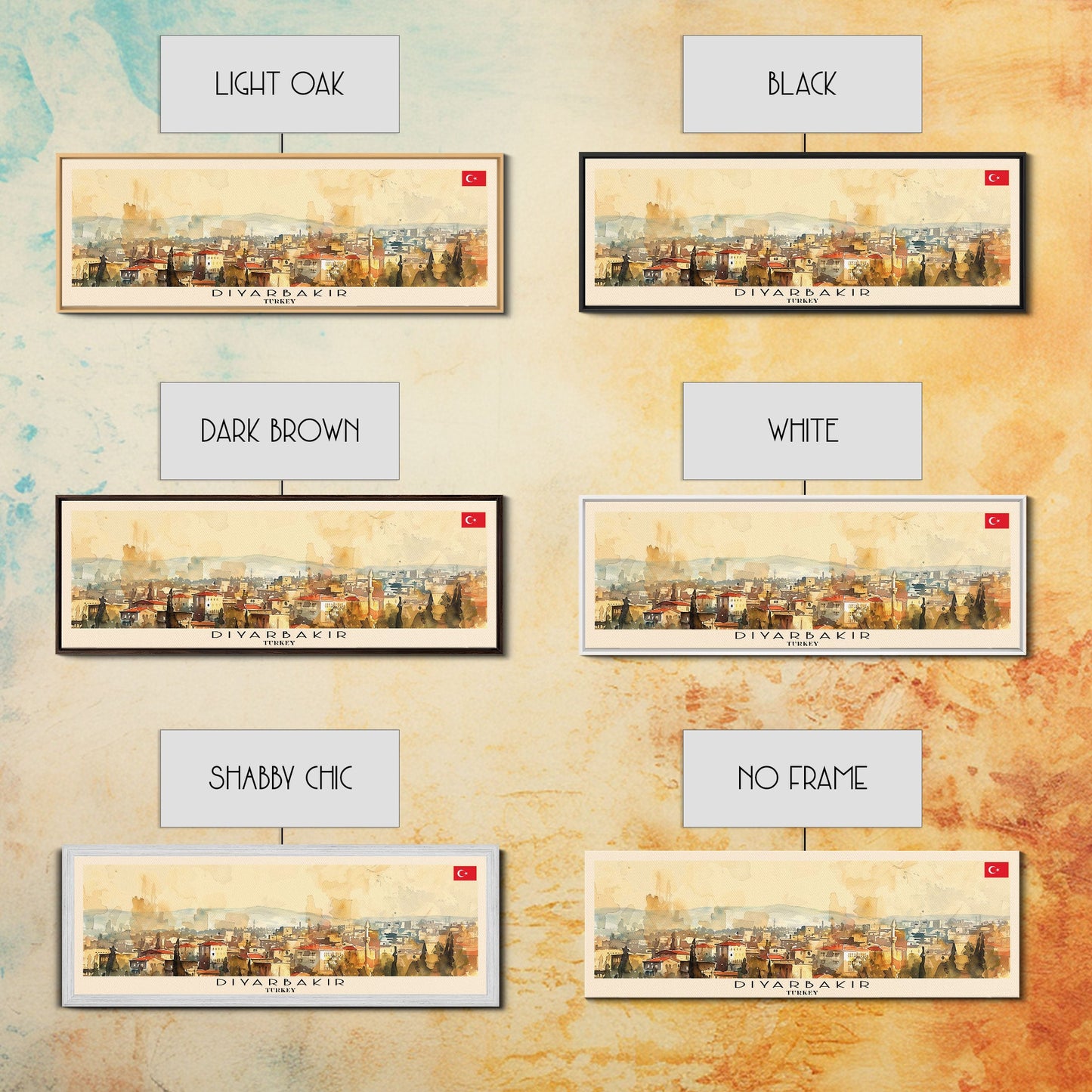 Diyarbakr Turkey Panoramic Travel Poster, Framed Canvas Print or Metal Wall Art, Travel Art, Home Decor, Panoramic Painting, Midcentury Art