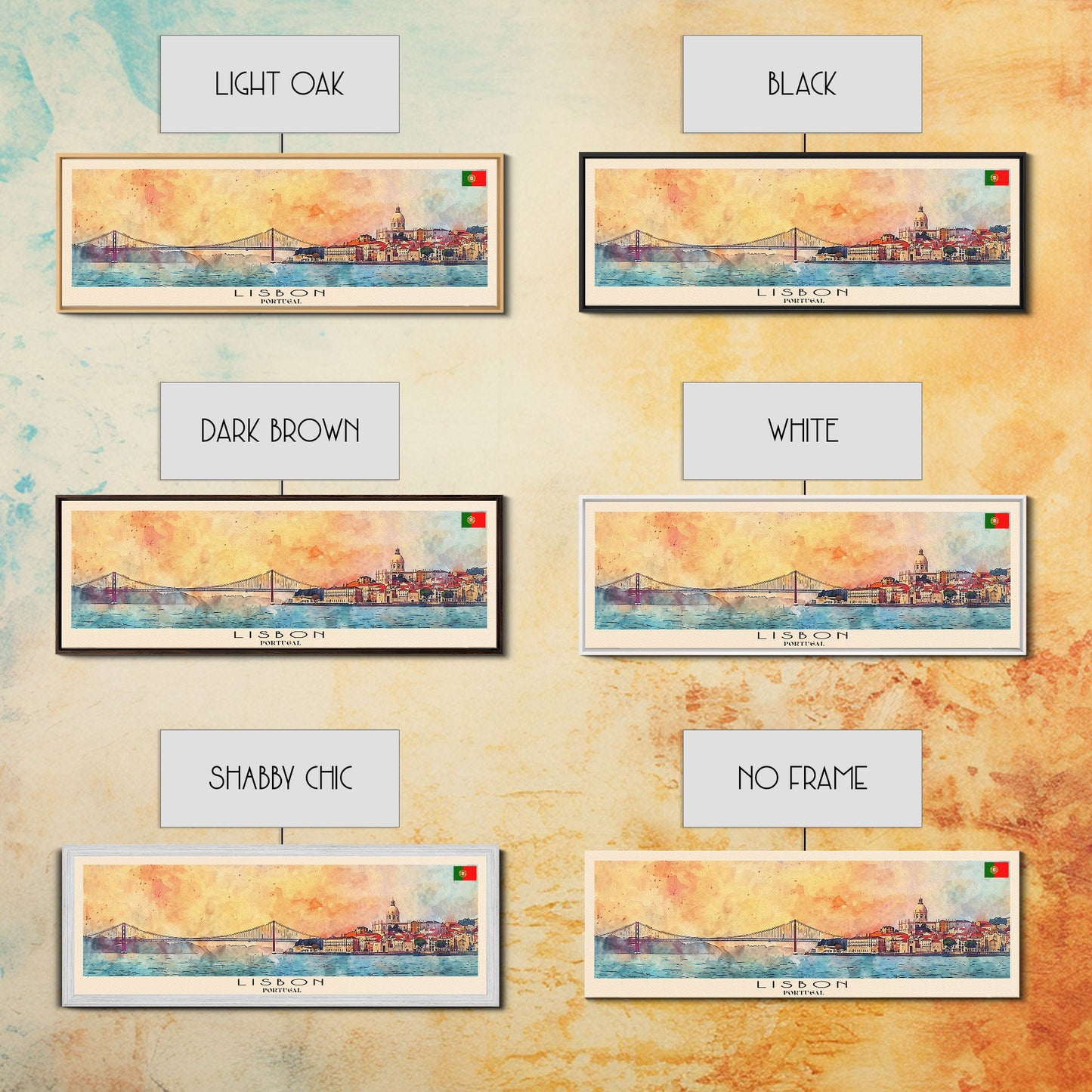 Lisbon Portugal Travel Print Wall Art, Panoramic City Art, Travel Art, Wall Decor, Vacation Gift, Framed Canvas Print Or Metal Art