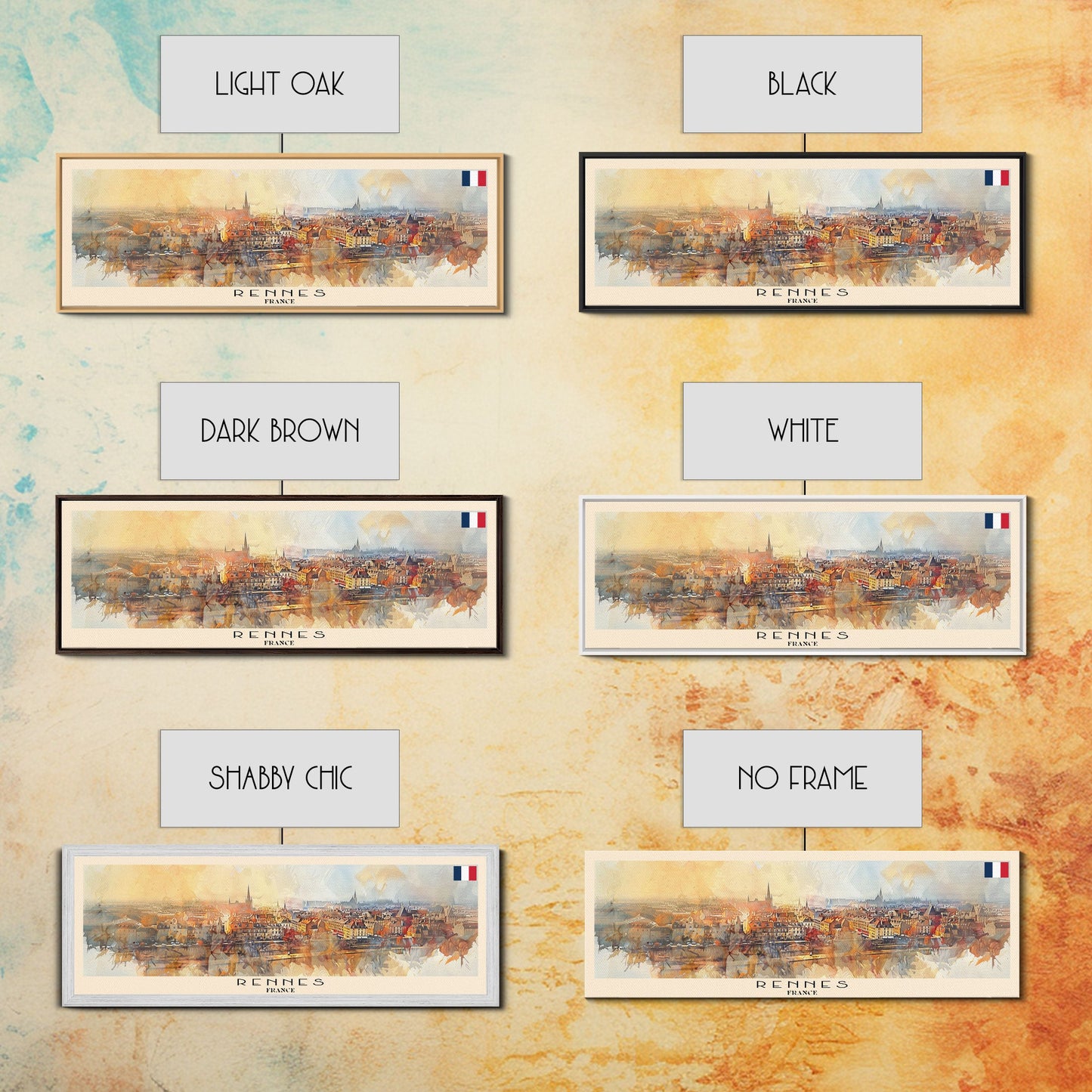 Rennes France Panoramic Travel Poster, Framed Canvas Print or Metal Wall Art, Travel Art, Home Decor, Panoramic Painting, Midcentury Art