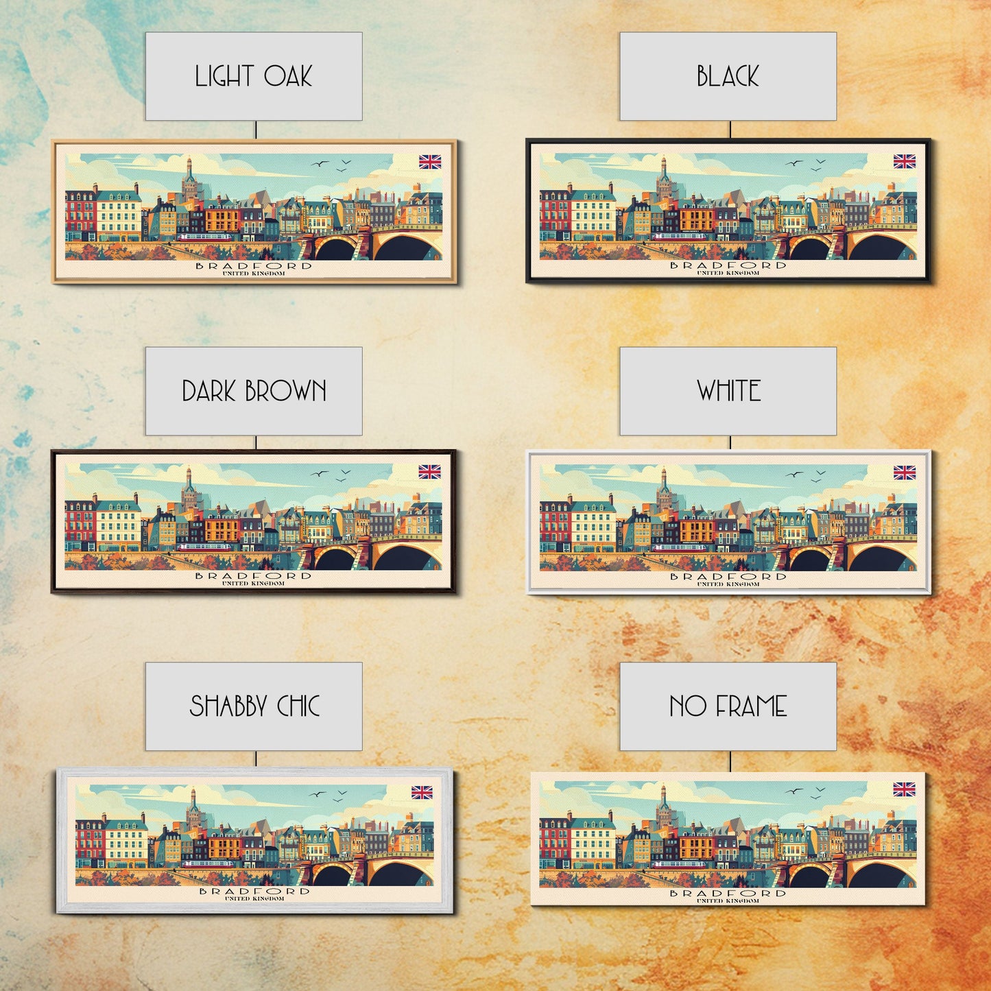Bradford United Kingdom Travel Print Wall Art, Panoramic City Art, Travel Art, Wall Decor, Vacation Gift, Framed Canvas Print Or Metal Art
