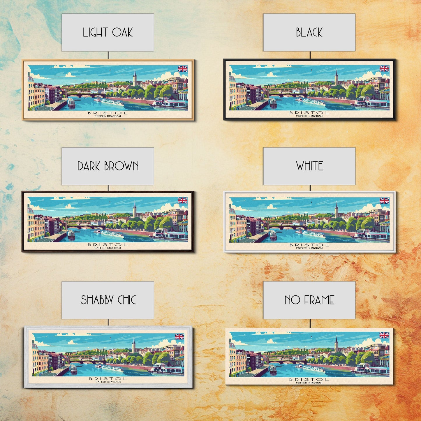 Bristol United Kingdom Panoramic Travel Poster, Framed Canvas Print or Metal Wall Art, Travel Art, Home Decor, Panoramic Painting, Midcentury Art