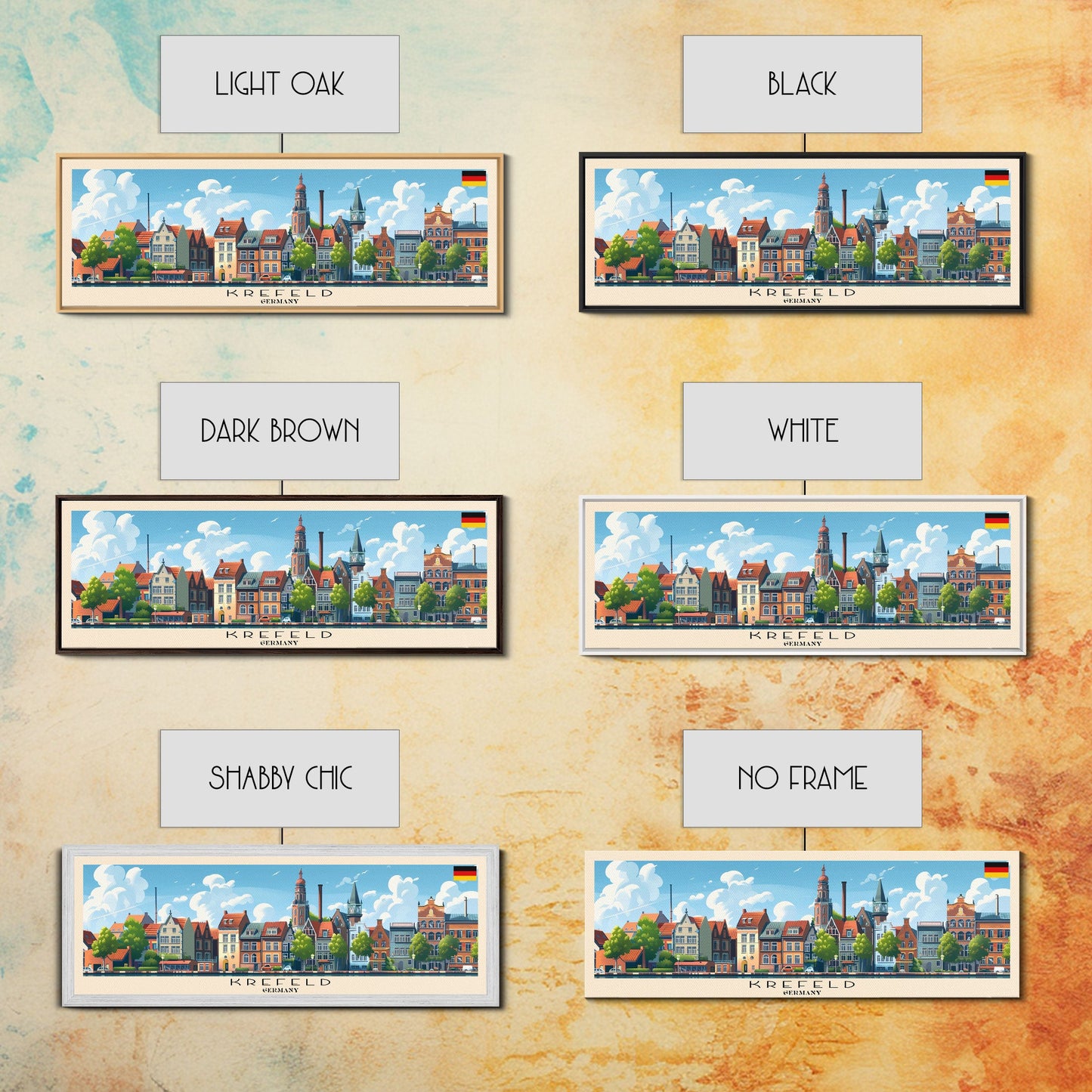 Krefeld Germany Panoramic Travel Poster, Framed Canvas Print or Metal Wall Art, Travel Art, Home Decor, Panoramic Painting, Midcentury Art