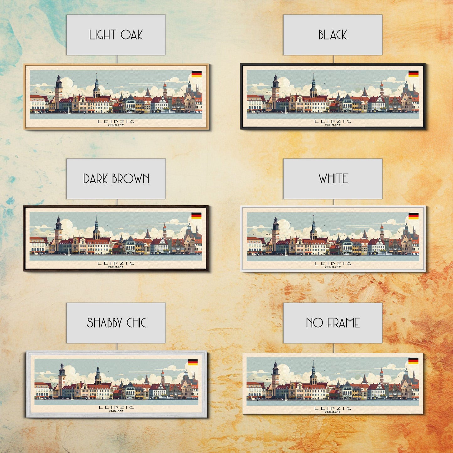 Leipzig Germany Panoramic Travel Poster, Framed Canvas Print or Metal Wall Art, Travel Art, Home Decor, Panoramic Painting, Midcentury Art