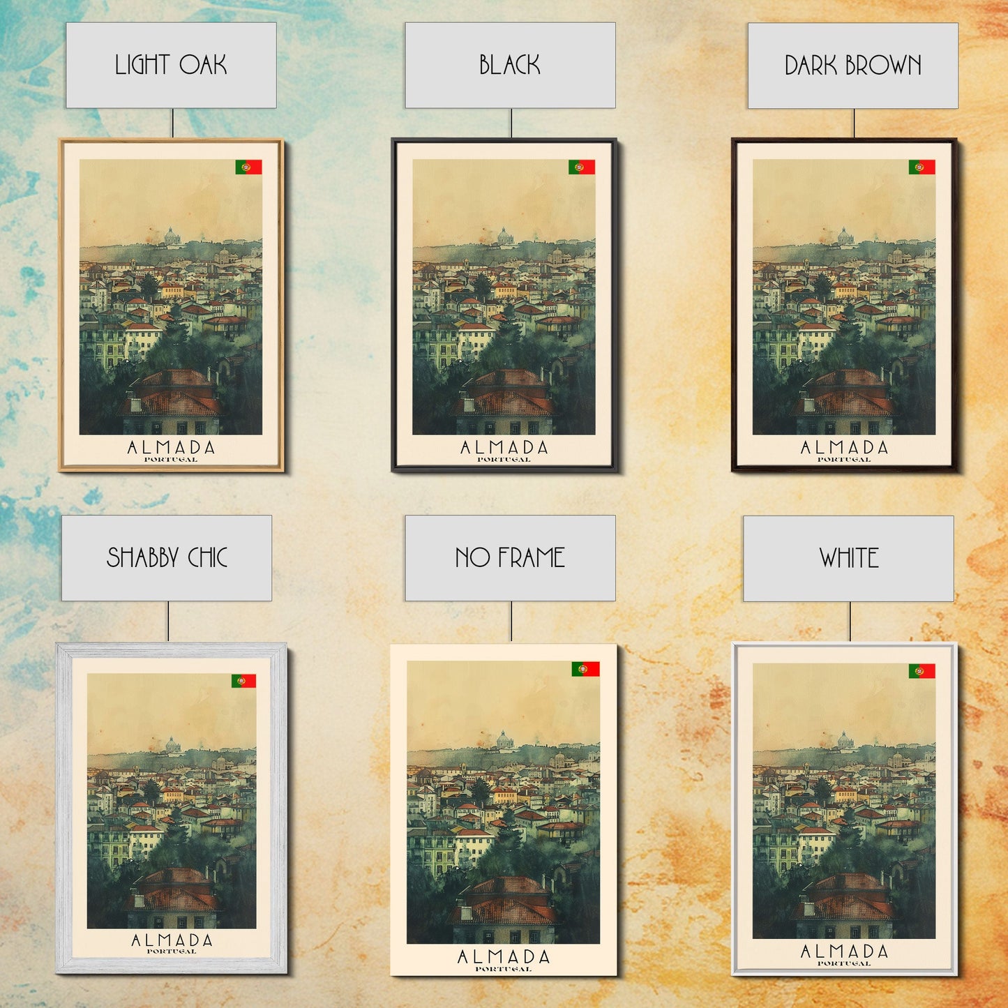 Almada Portugal Historic City Travel Poster Art, Framed Canvas Print, Beautiful Wall Art for Living Room or Bedroom, Home Decoration