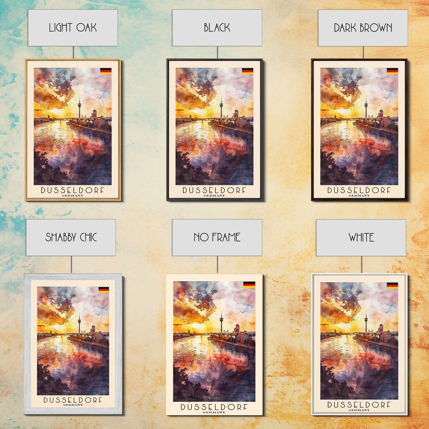 Dusseldorf, Germany Sunset Framed Canvas Print. Striking Wall Art for Living Room or Bedroom, Urban Travel Poster Decor.