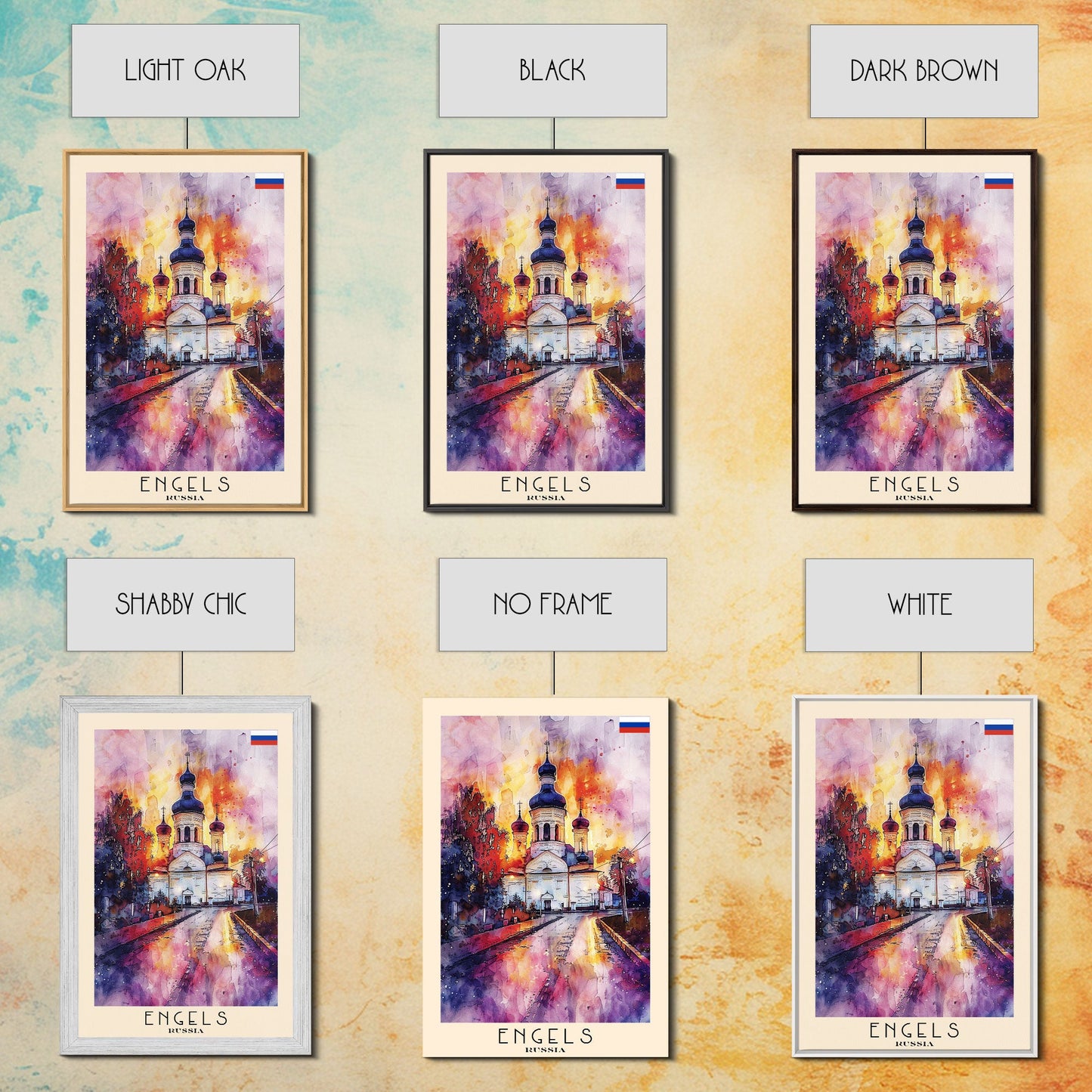 Engels, Russia Captivating Framed Canvas Print. Architectural Wall Art for Living Room or Bedroom Decor, Travel Poster.