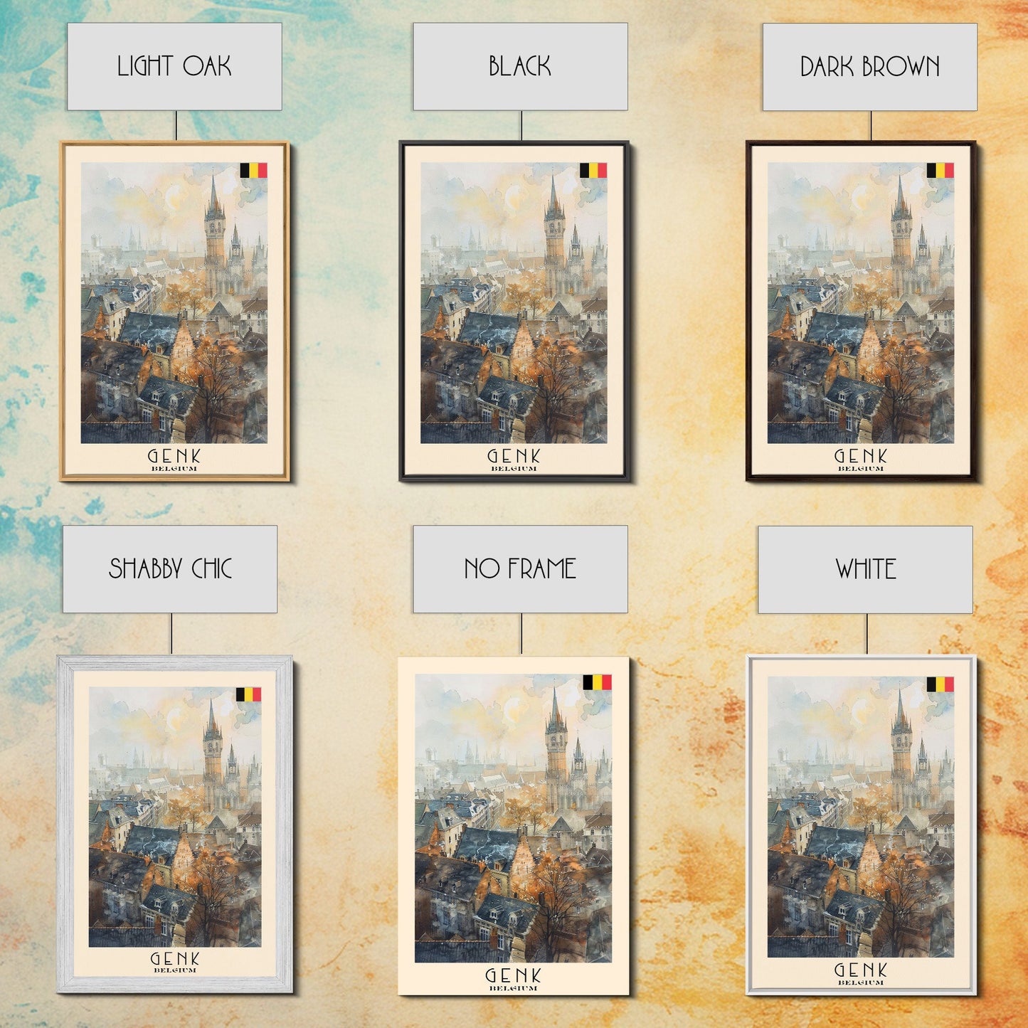 Genk, Belgium Travel Poster Art, Framed Canvas Print for Living Room or Bedroom, Historic Wall Art, Home Decoration