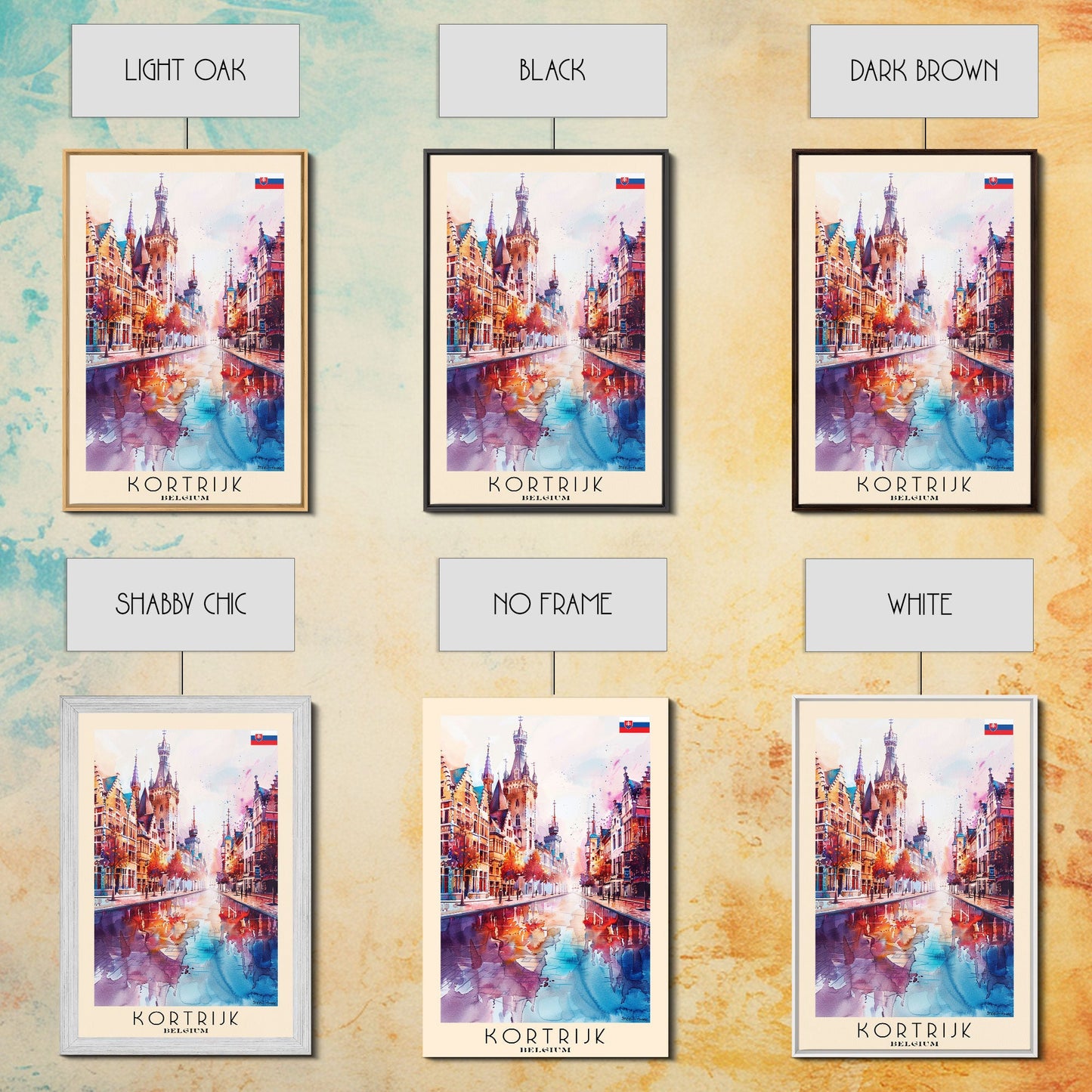 Kortrijk Belgium Charming Cityscape, Framed Canvas Print, Travel Poster, Wall Art, Nursery Decor, Belgian Urban Scene, Charming City Artwork