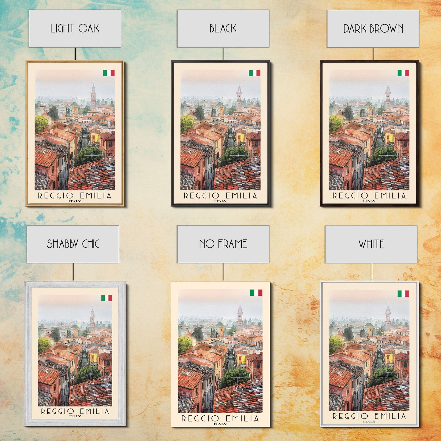 Reggio Emilia Italy Travel Poster Framed Canvas Print, Watercolor Painting, Scenic Wall Art, Home Decor, Italian Landscape, Artistic Art