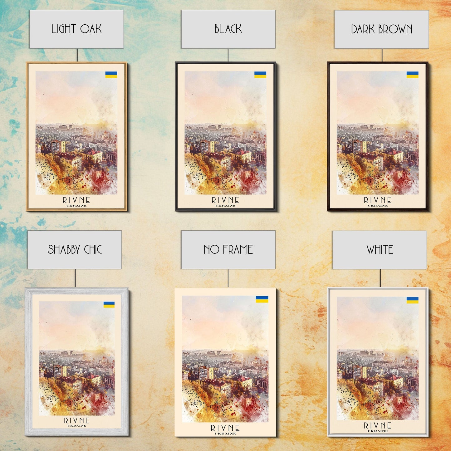 Rivne Ukraine Travel Poster Framed Canvas Print, Watercolor Painting, Scenic Wall Art, Home Decor, Ukrainian Landscape, Classic Art