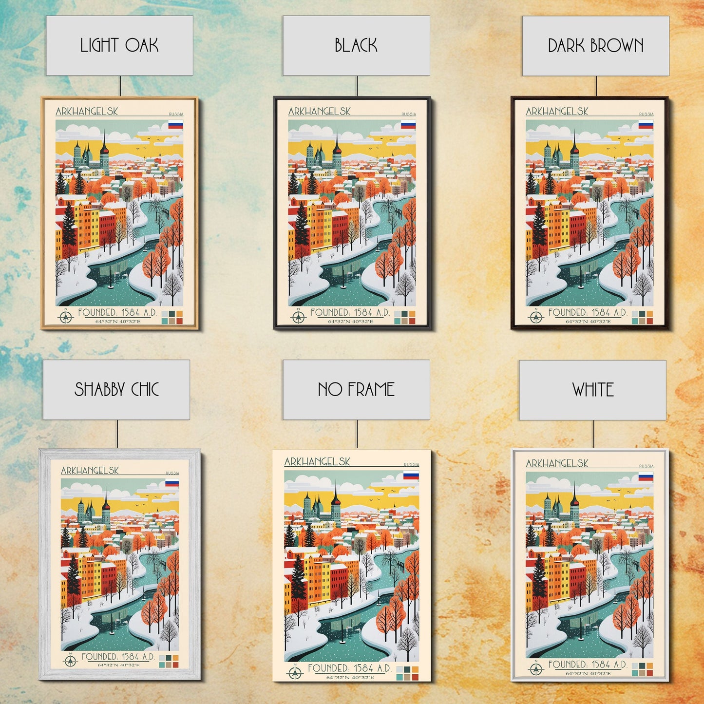 Arkhangelsk Russia Travel Poster Framed Canvas Print, Midcentury Modern Art, Pop Art Wall Decor, Home Decor, Vacation Gift, Living Room Art