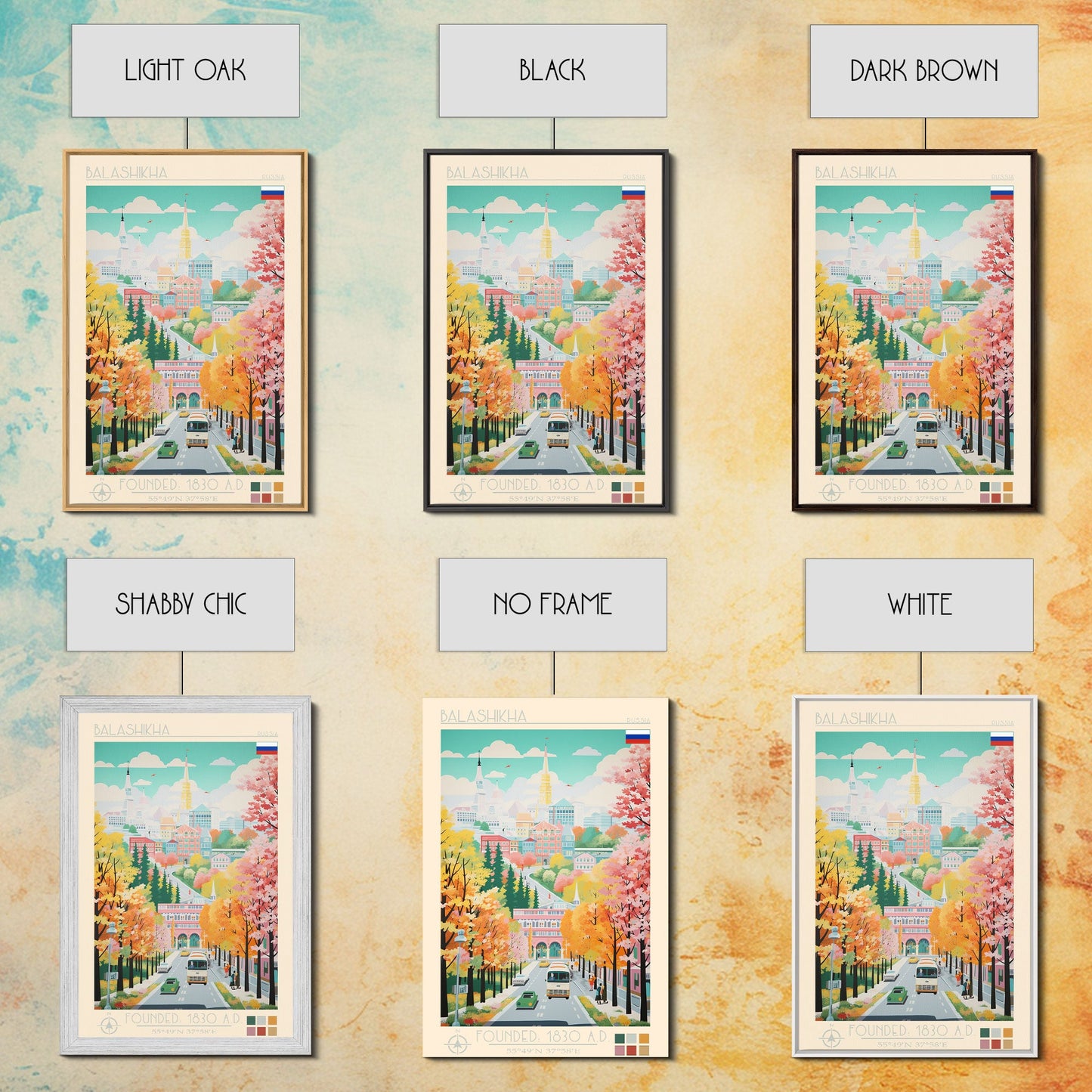 Balashikha Russia Travel Poster Framed Canvas Print, Midcentury Modern Art, Pop Art Wall Decor, Home Decor, Vacation Gift, Living Room Art