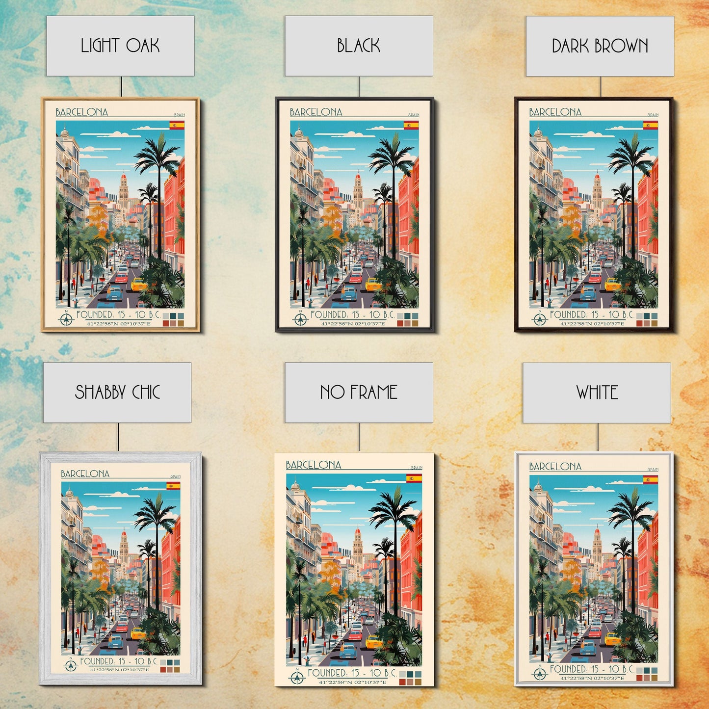 Barcelona Spain Travel Poster Framed Canvas Print, Midcentury Modern Art, Pop Art Wall Decor, Home Decor, Vacation Gift, Living Room Art
