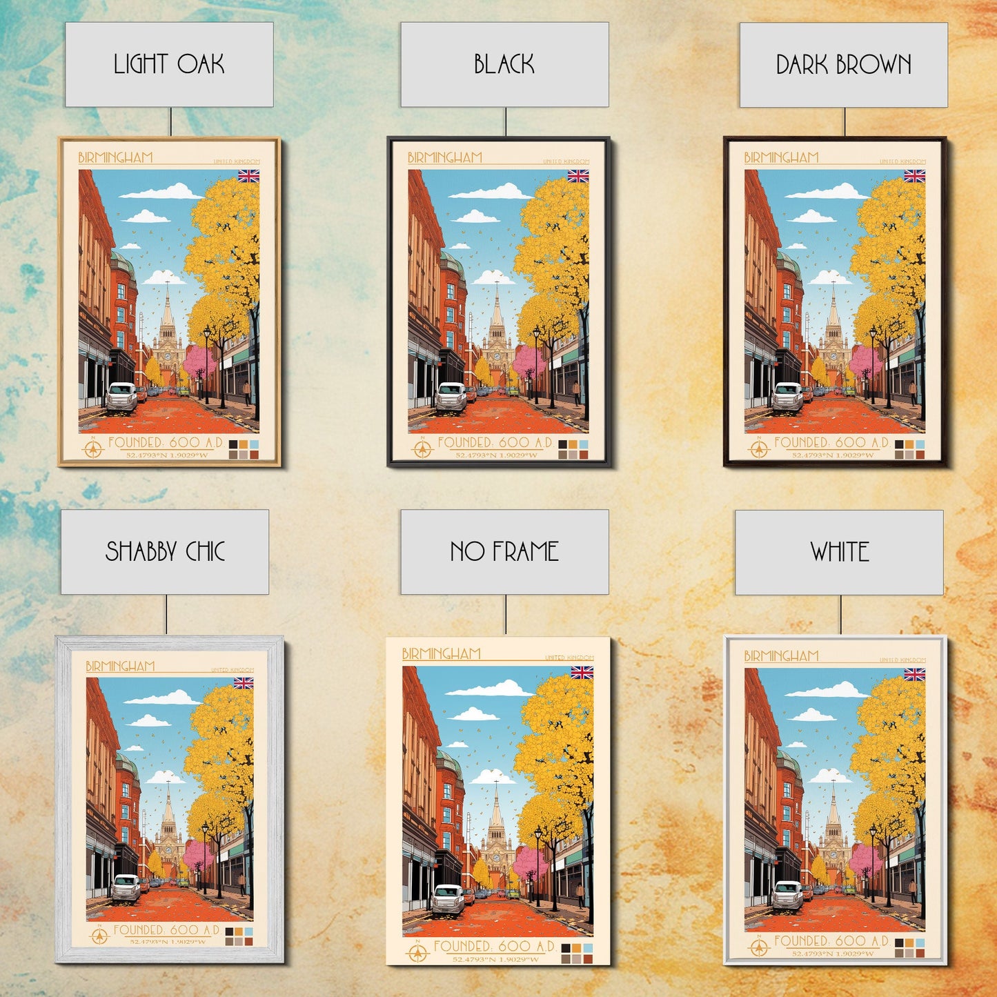 Birmingham UK Travel Poster Framed Canvas Print, Midcentury Modern Art, Pop Art Wall Decor, Home Decor, Living Room Decoration