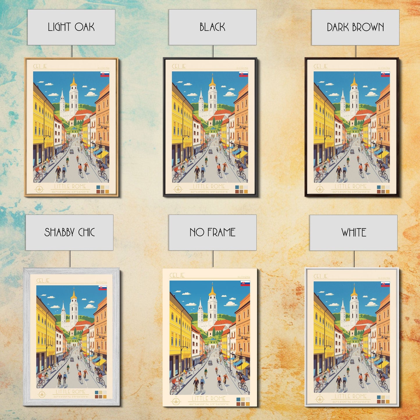 Celje Slovenia Travel Poster Framed Canvas Print, Midcentury Modern Art, Pop Art Wall Decor, Scenic Wall Art, Living Room Art