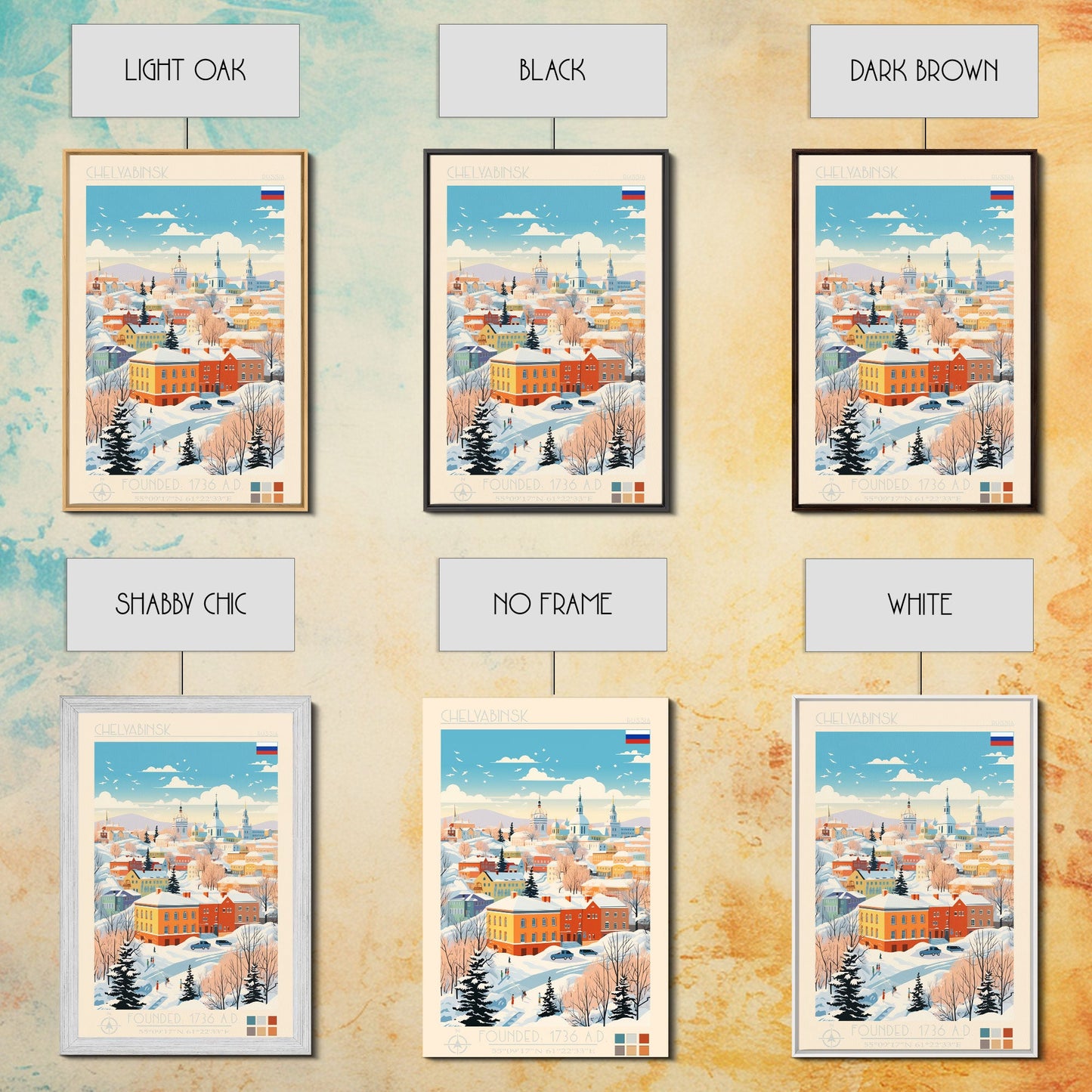 Chelyabinsk Russia Travel Poster Framed Canvas Print, Midcentury Modern Art, Pop Art Wall Decor, Home Decor, Vacation Gift, Living Room Art