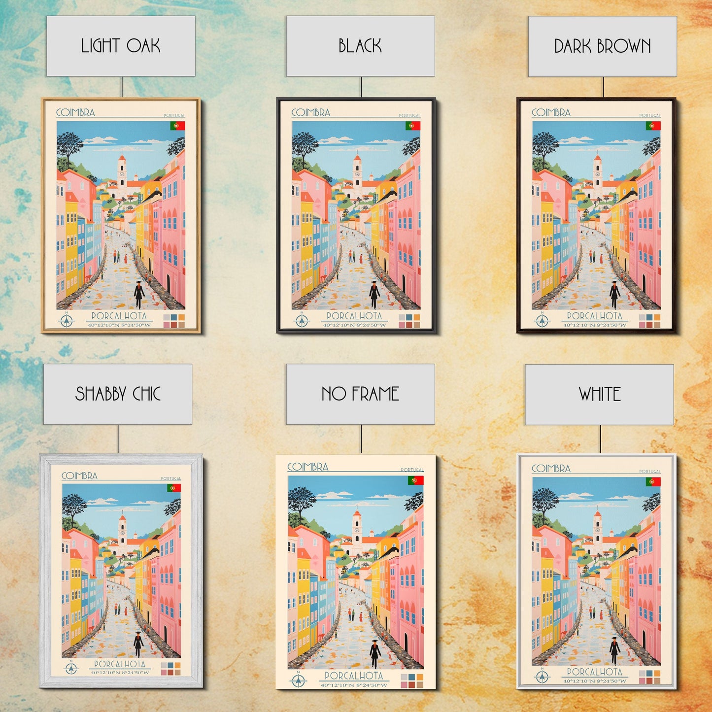 Coimbra Portugal Travel Poster Framed Canvas Print, Midcentury Modern Art, Pop Art Wall Decor, Home Decor, Vacation Gift, Living Room Art