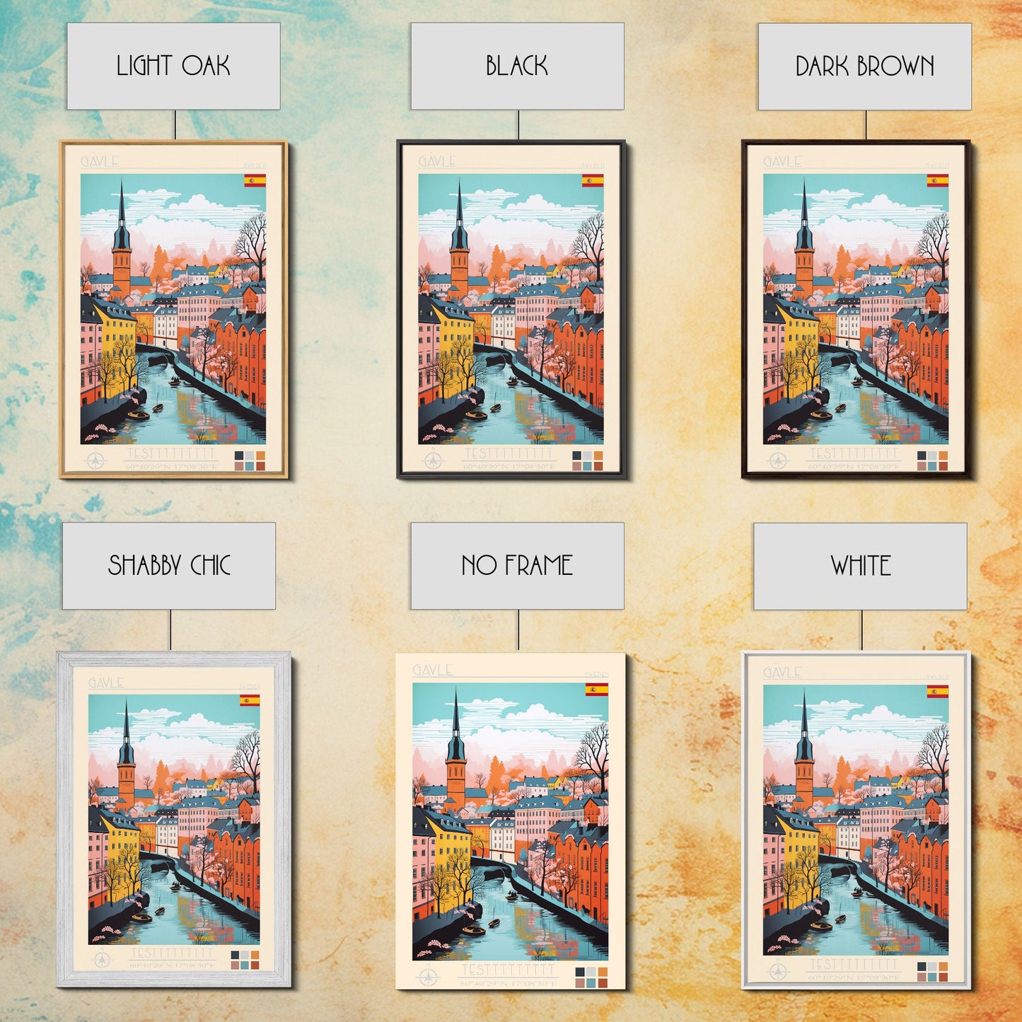 Gävle Sweden Travel Poster Framed Canvas Print, Midcentury Modern Art, Pop Art Wall Decor, Scenic Wall Art, Bedroom Decoration