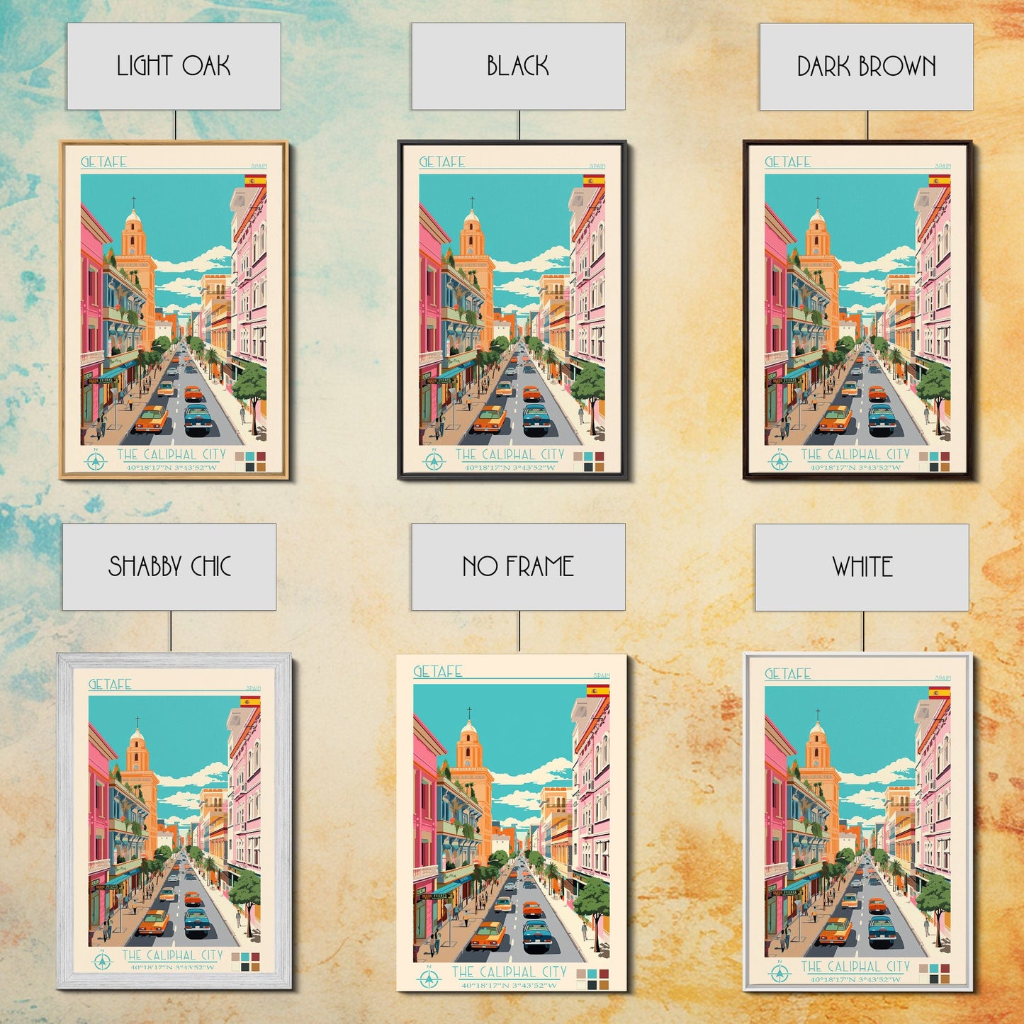 Getafe Spain Travel Poster Framed Canvas Print, Midcentury Modern Art, Pop Art Wall Decor, Scenic Wall Art, Bedroom Decoration