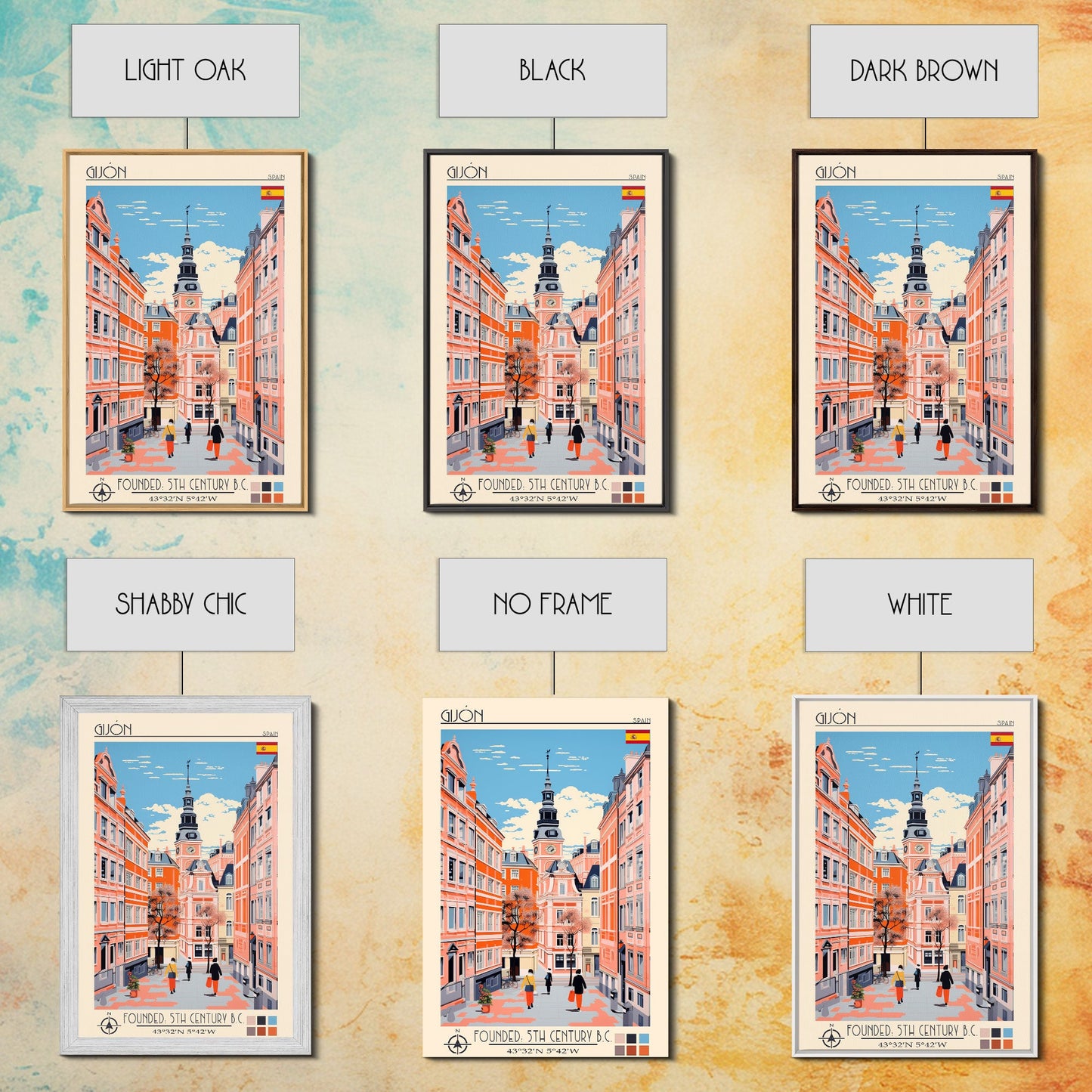 Gijón Spain Travel Poster Framed Canvas Print, Midcentury Modern Art, Pop Art Wall Decor, Scenic Wall Art, Living Room Decoration, Office Art