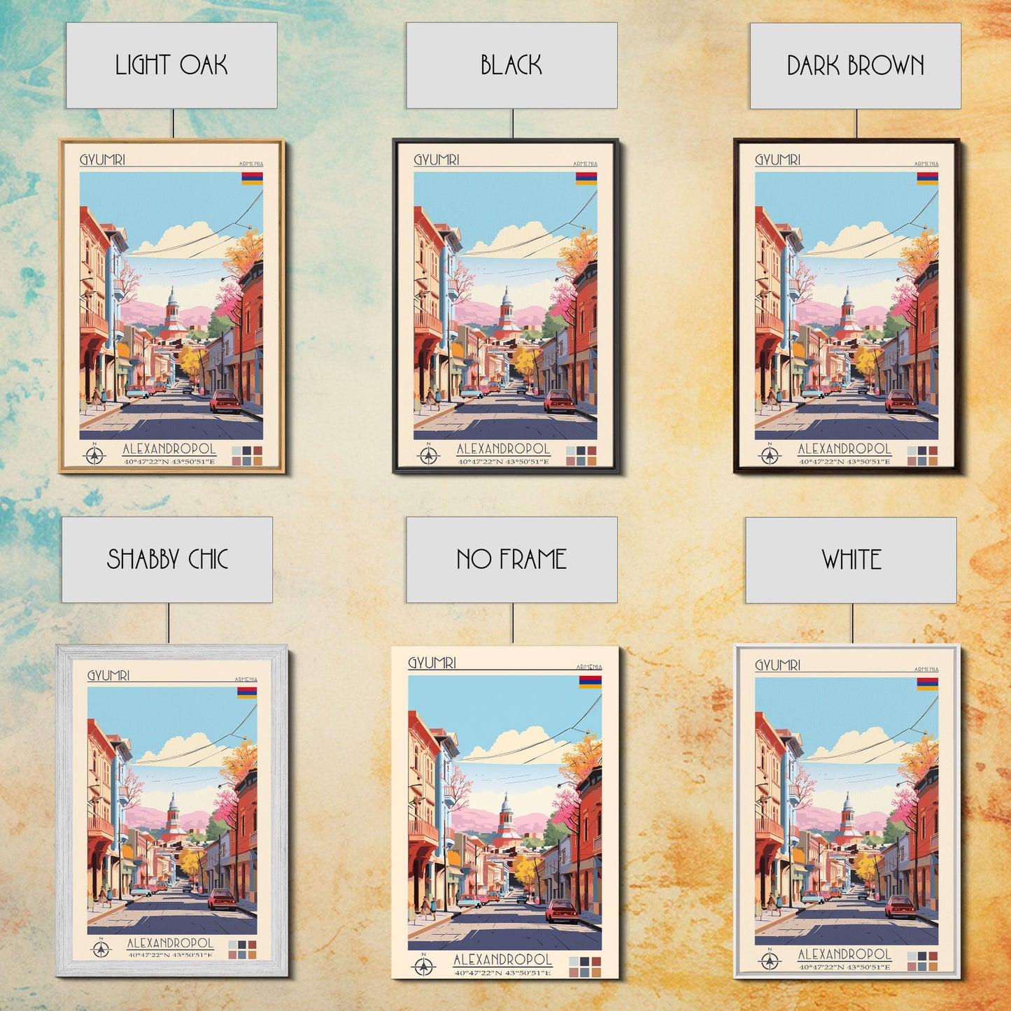 Gyumri Armenia Travel Poster Framed Canvas Print, Midcentury Modern Art, Pop Art Wall Decor, Home Decor, Vacation Gift, Bedroom Art