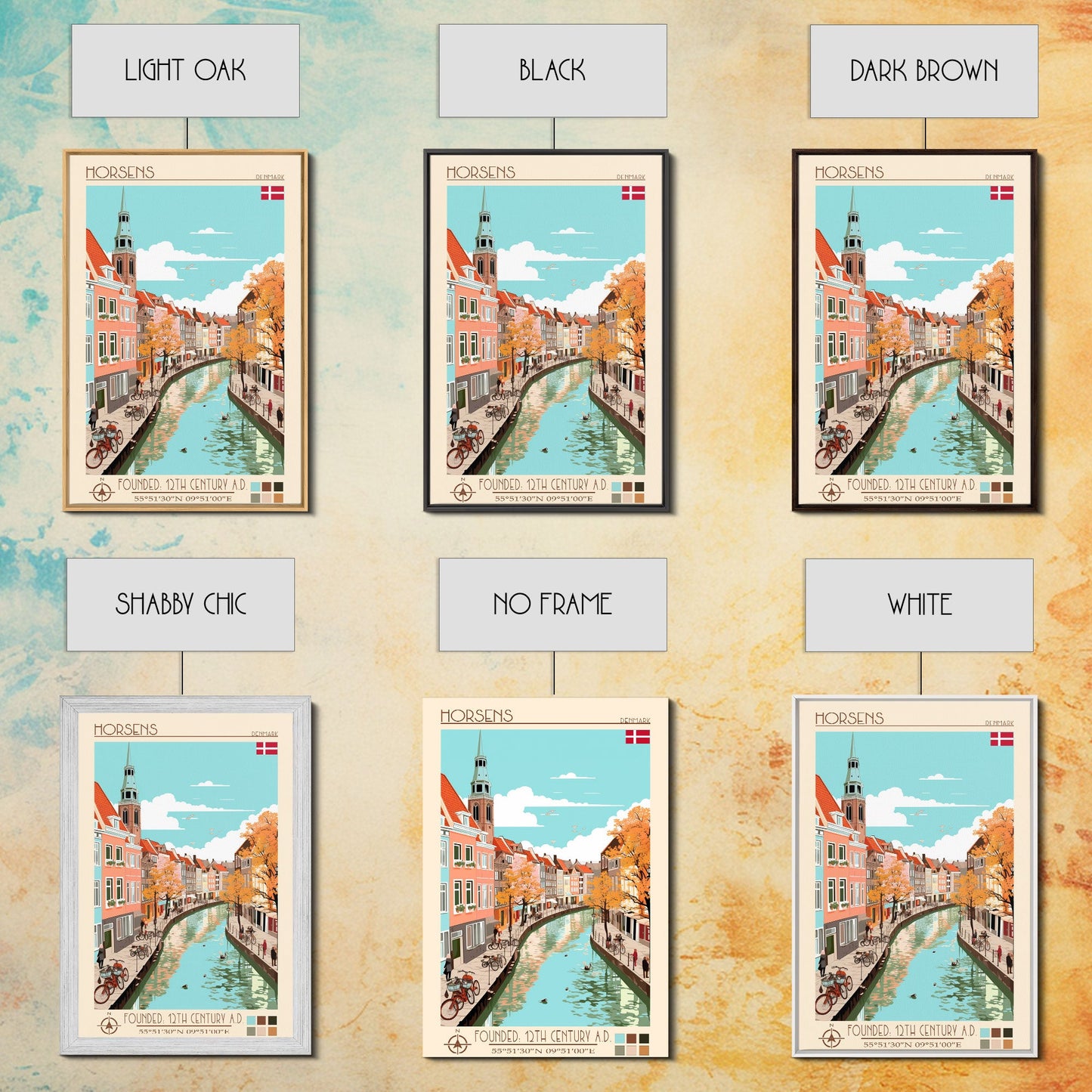 Horsens Denmark Travel Poster Framed Canvas Print, Midcentury Modern Art, Pop Art Wall Decor, Home Decor, Vacation Gift, Office Art