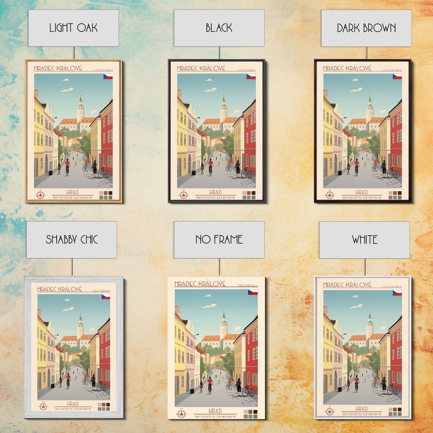 Hradec Králové Czech Republic Travel Poster Framed Canvas Print, Midcentury Modern Art, Pop Art Wall Decor, Scenic Living Room Art, Bedroom Gift