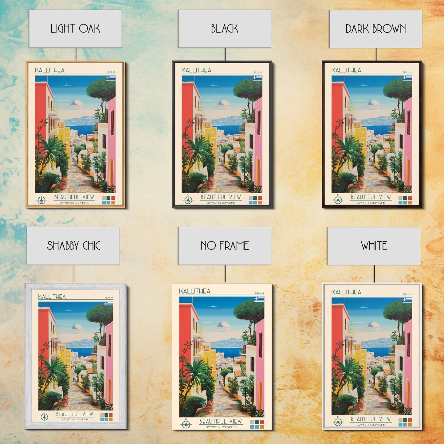 Kallithea Greece Travel Poster Framed Canvas Print, Midcentury Modern Art, Pop Art Wall Decor, Scenic Wall Art, Living Room Decoration, Office Gift