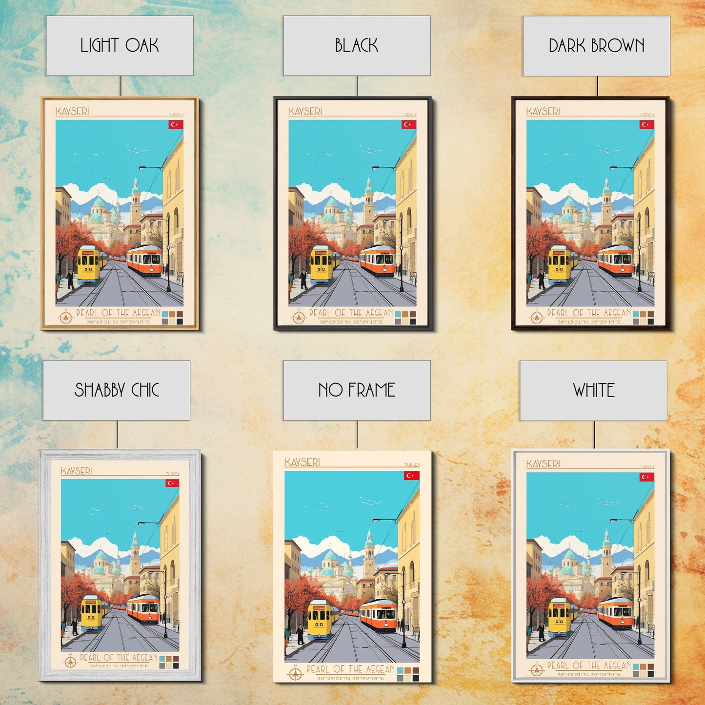 Kayseri Turkey Travel Poster Framed Canvas Print, Midcentury Modern Art, Pop Art Wall Decor, Scenic Wall Art, Living Room Decoration, Office Art