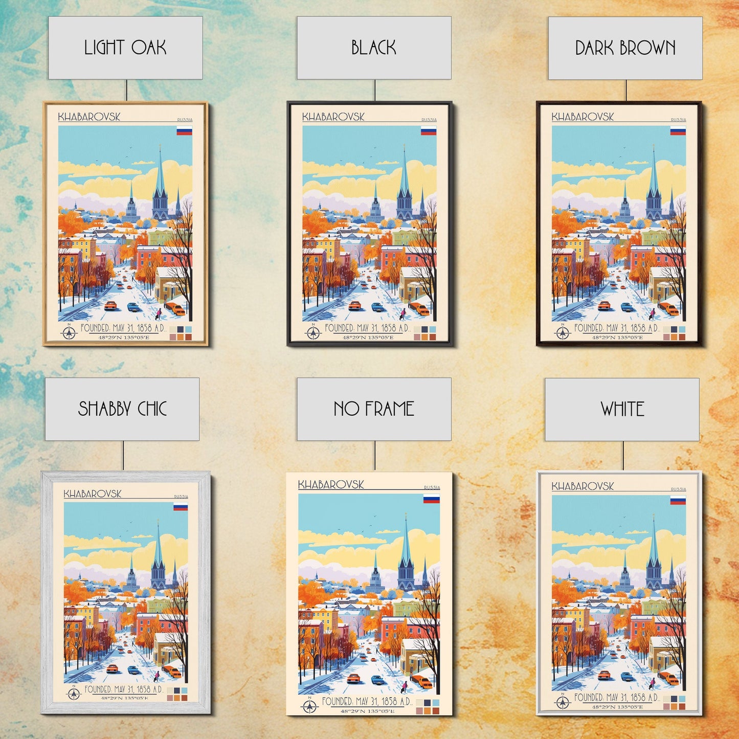 Khabarovsk Russia Travel Poster Framed Canvas Print, Midcentury Modern Art, Pop Art Wall Decor, Home Decor, Vacation Gift, Office Art