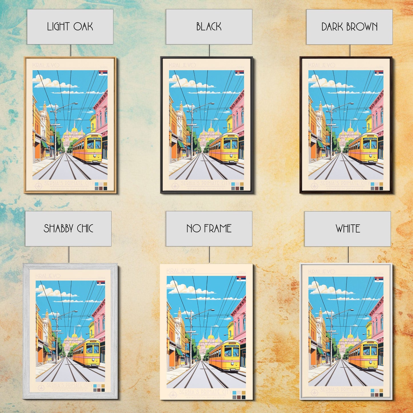 Kraljevo Serbia Travel Poster Framed Canvas Print, Midcentury Modern Art, Pop Art Wall Decor, Scenic Wall Art, Living Room Decoration, Office Gift