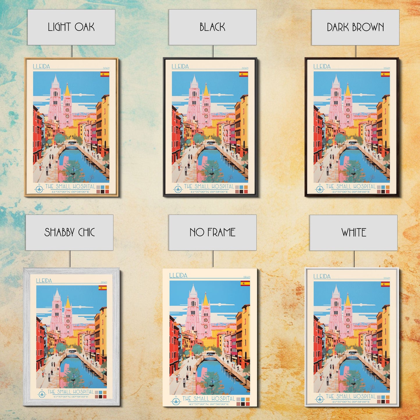 Lleida Spain Travel Poster Framed Canvas Print, Midcentury Modern Art, Pop Art Wall Decor, Scenic Art, Living Room and Office Gift