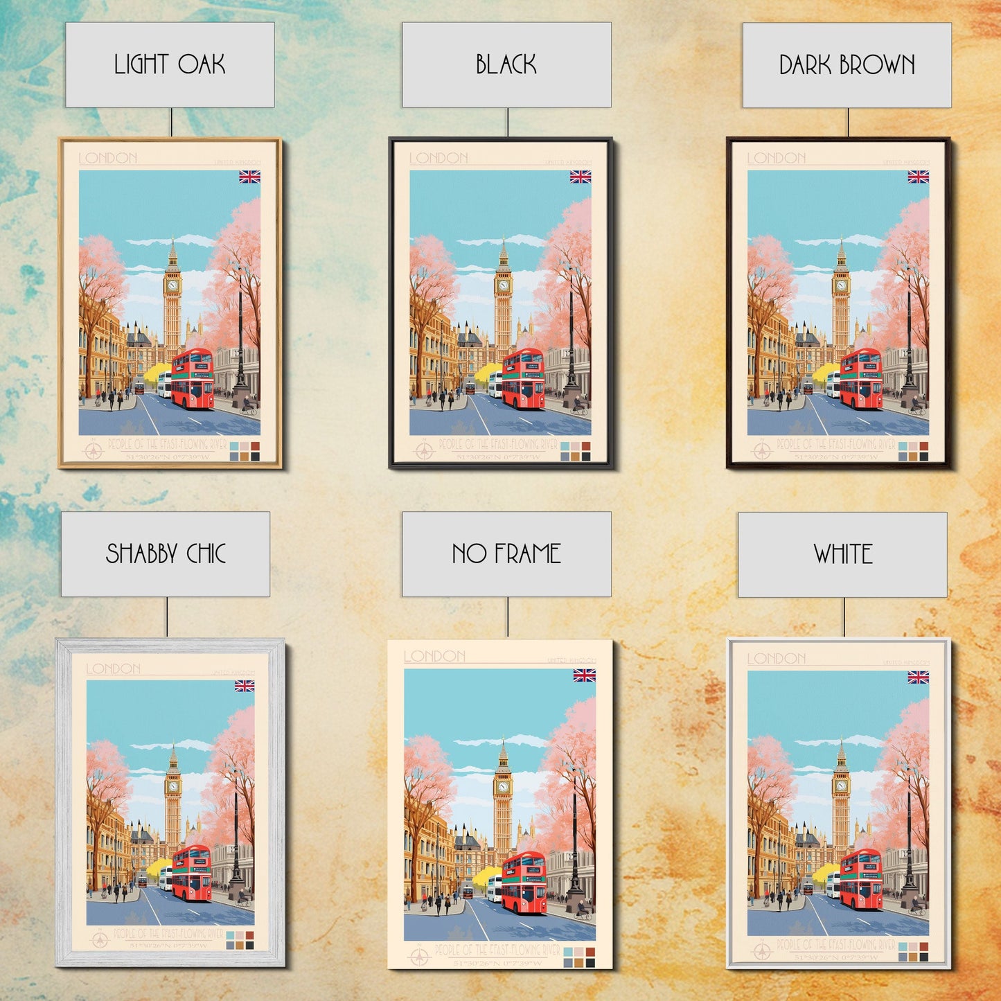 London United Kingdom Travel Poster Framed Canvas Print, Wall Decor, Midcentury Modern Art, Pop Art, Scenic Art for Office and Home