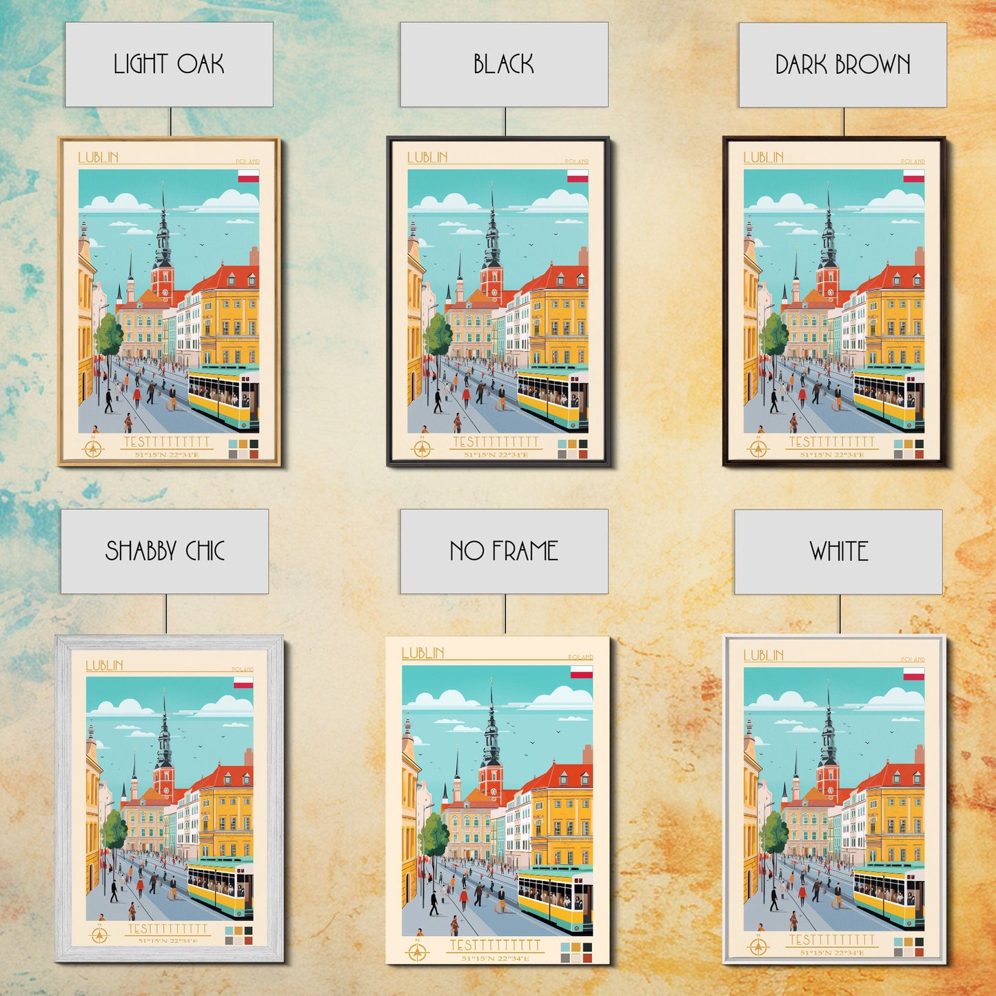 Lublin Poland Travel Poster Framed Canvas Print, Wall Decor, Midcentury Modern Art, Pop Art, Scenic Art for Bedroom and Living Room