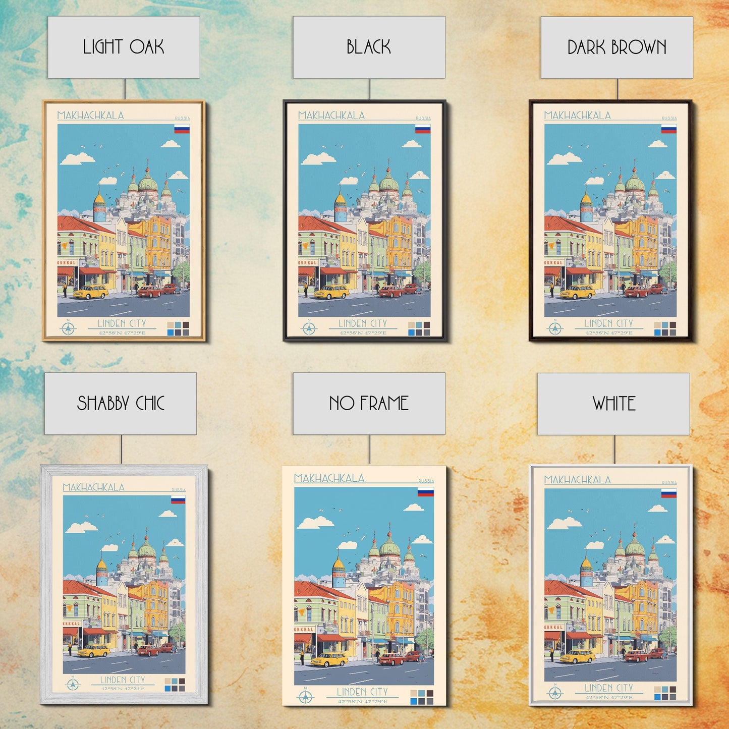 Makhachkala Russia Travel Poster Framed Canvas Print, Midcentury Modern Art, Pop Art Wall Decor, Scenic Wall Art, Living Room Decoration, Office Art