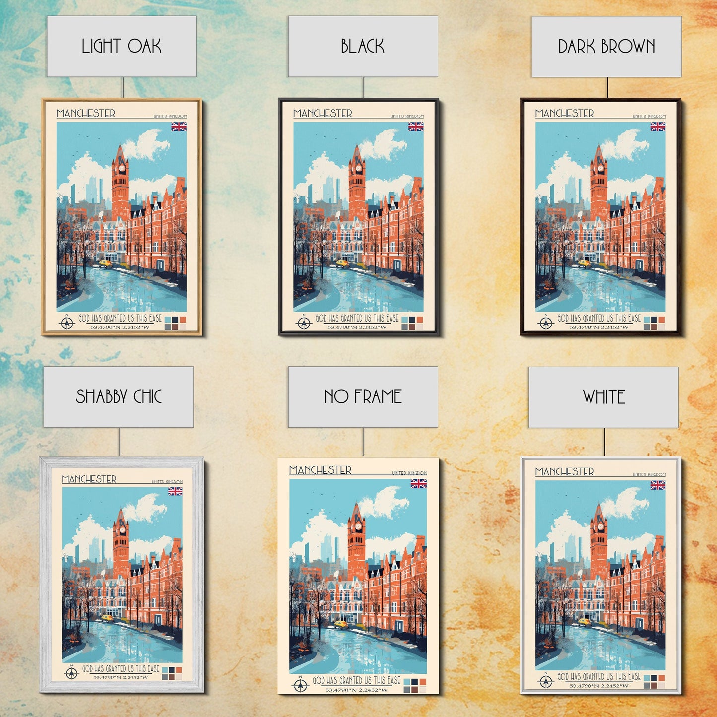 Manchester United Kingdom Travel Poster Framed Canvas Print, Midcentury Modern Art, Pop Art Wall Decor, Scenic Wall Art, Living Room Decoration, Office Art