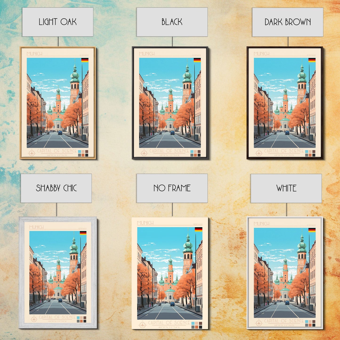 Munich Germany Travel Poster Framed Canvas Print, Midcentury Modern Art, Pop Art Wall Decor, Scenic Wall Art, Living Room Decoration, Office Gift