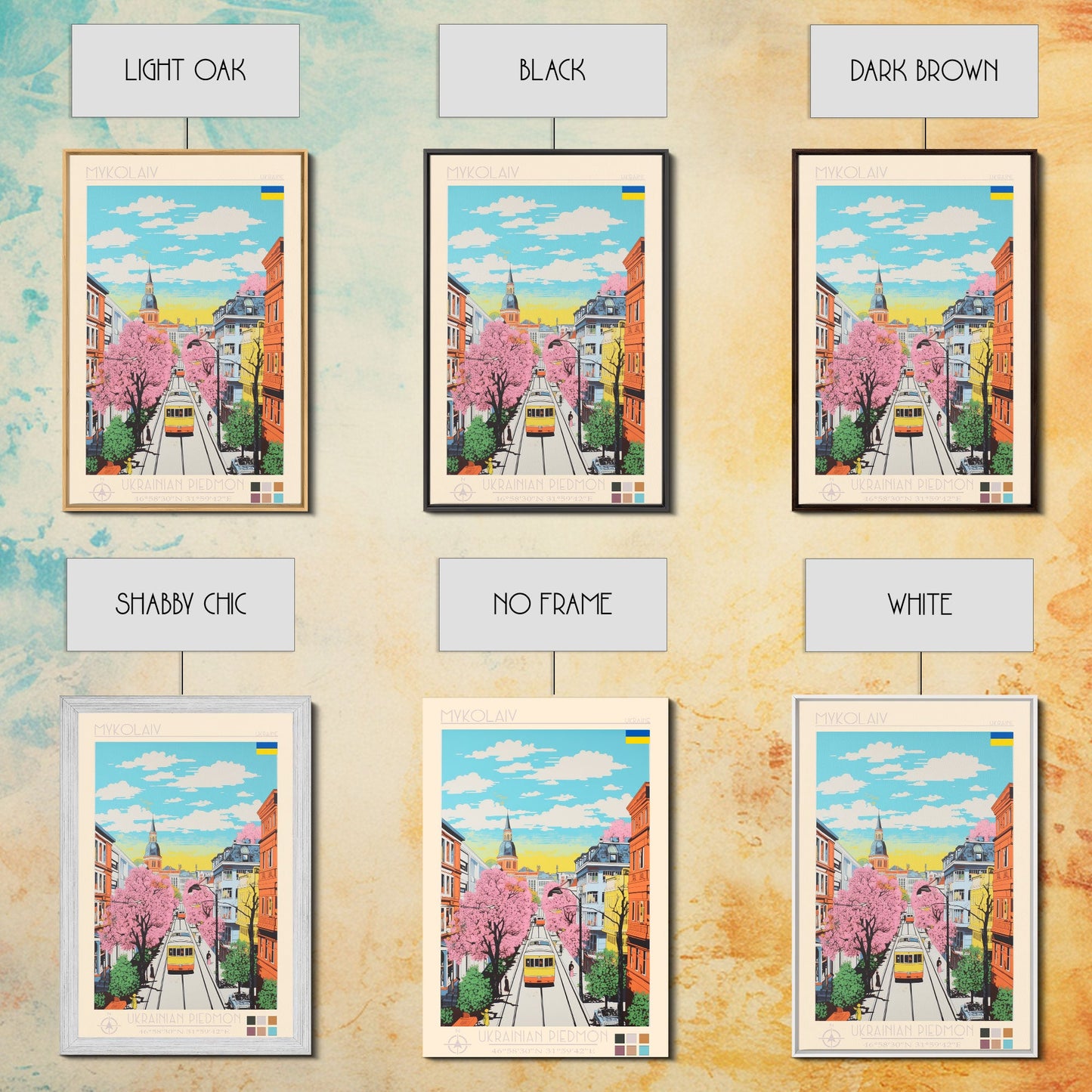 Mykolaiv Ukraine Travel Poster Framed Canvas Print, Midcentury Modern Art, Pop Art Wall Decor, Scenic Bedroom Art, Office Decoration