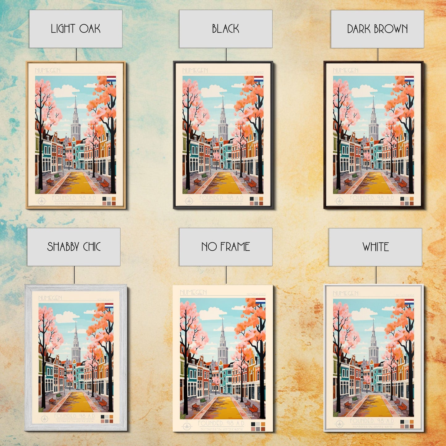 Nijmegen Netherlands Travel Poster Framed Canvas Print, Midcentury Modern Art, Pop Art Wall Decor, Scenic Living Room Art, Bedroom Gift