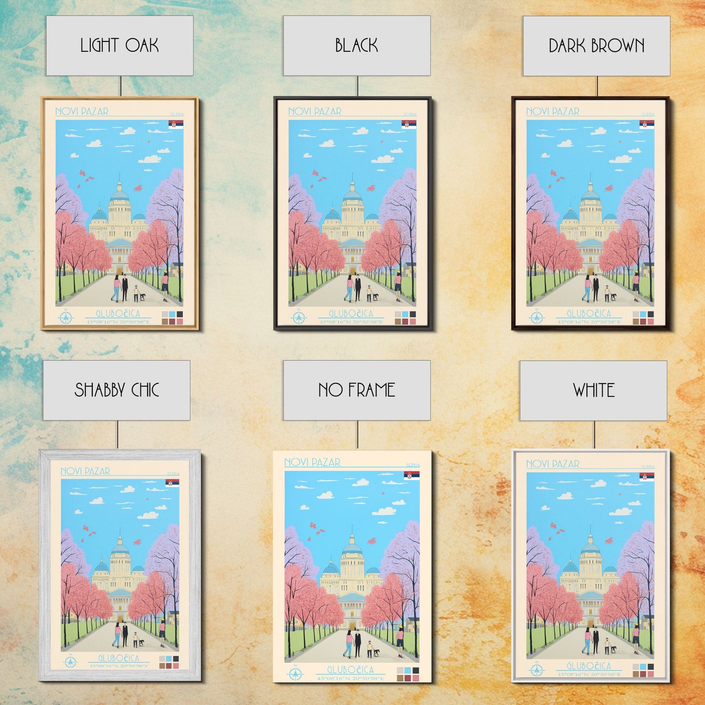 Novi Pazar Serbia Travel Poster Framed Canvas Print, Midcentury Modern Art, Pop Art Wall Decor, Scenic Wall Art, Living Room Decoration, Office Gift