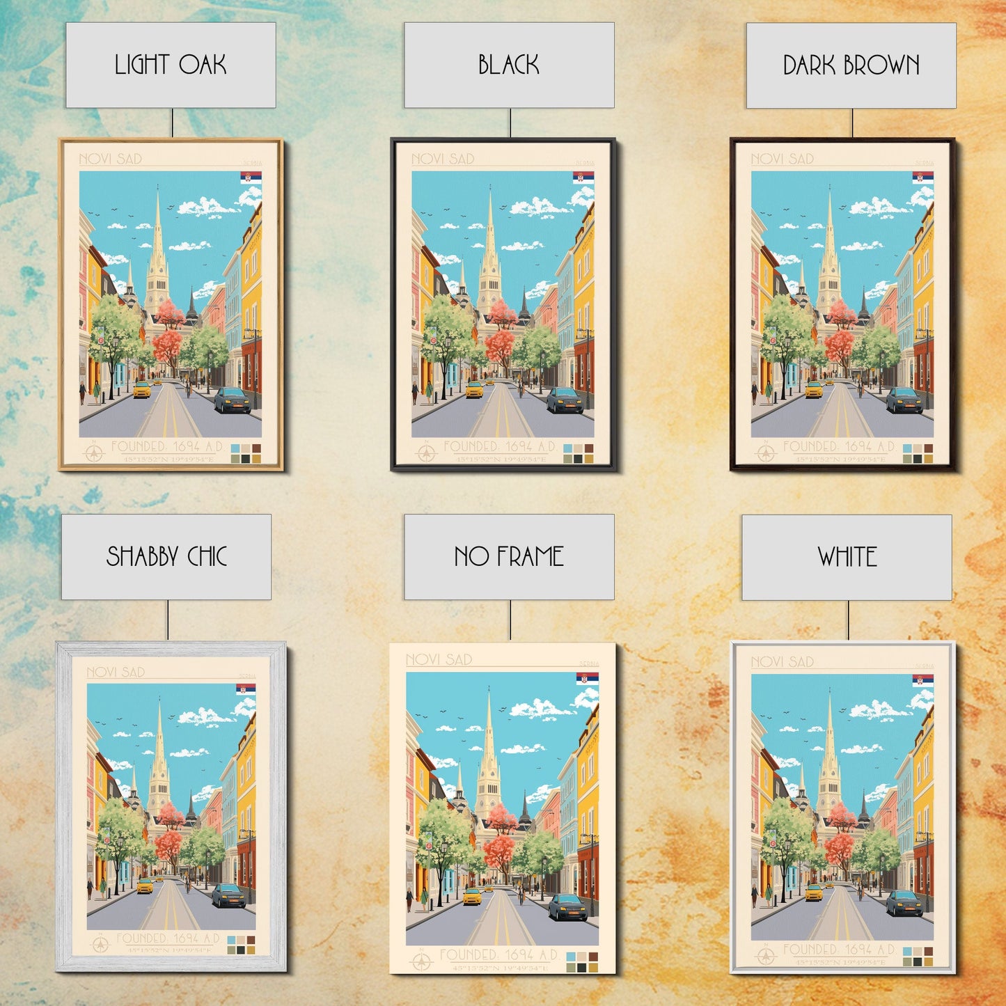 Novi Sad Serbia Travel Poster Framed Canvas Print, Midcentury Modern Art, Pop Art Wall Decor, Scenic Wall Art, Bedroom Decoration