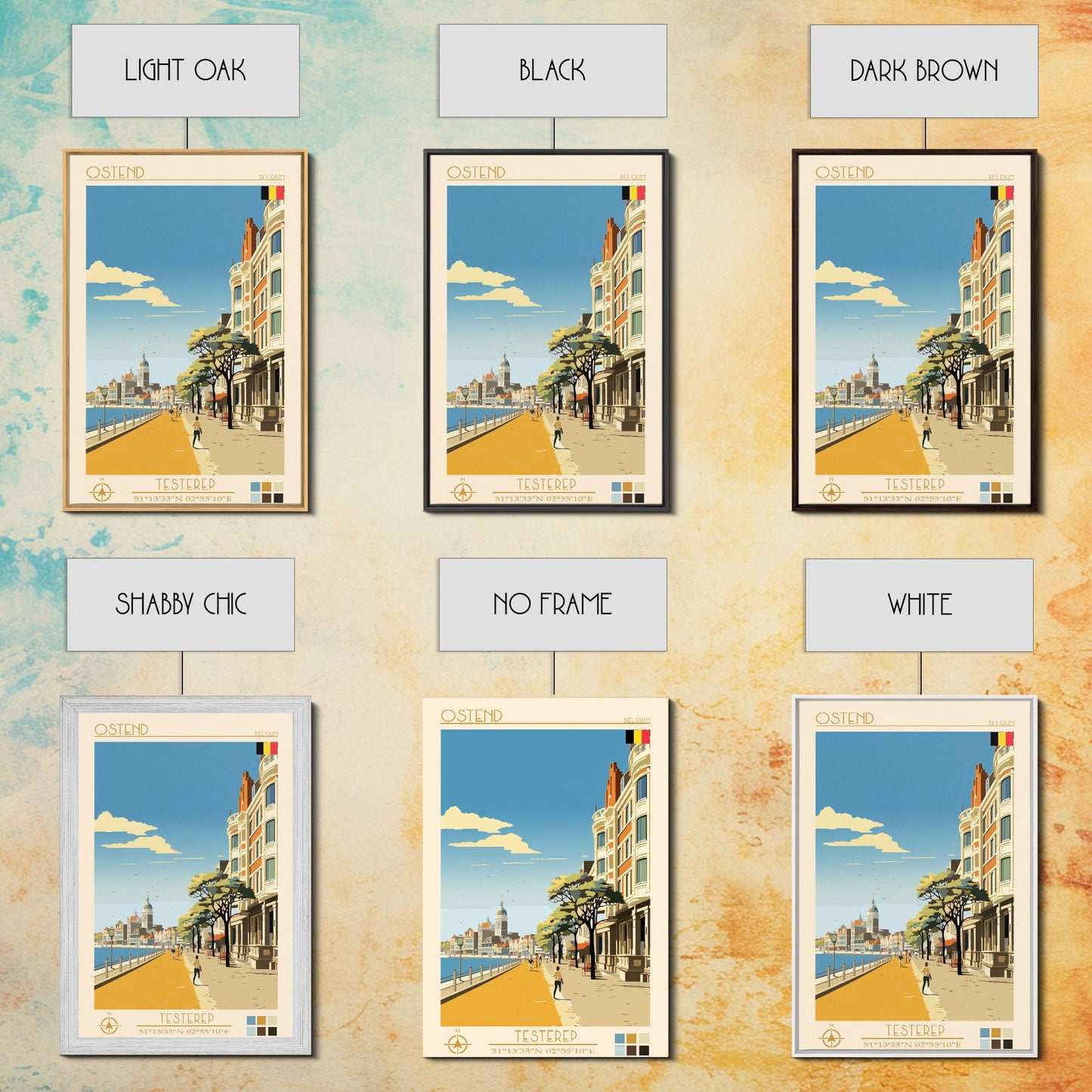 Ostend Belgium Travel Poster Framed Canvas Print, Midcentury Modern Art, Pop Art Wall Decor, Scenic Wall Art, Living Room Decoration, Office Art