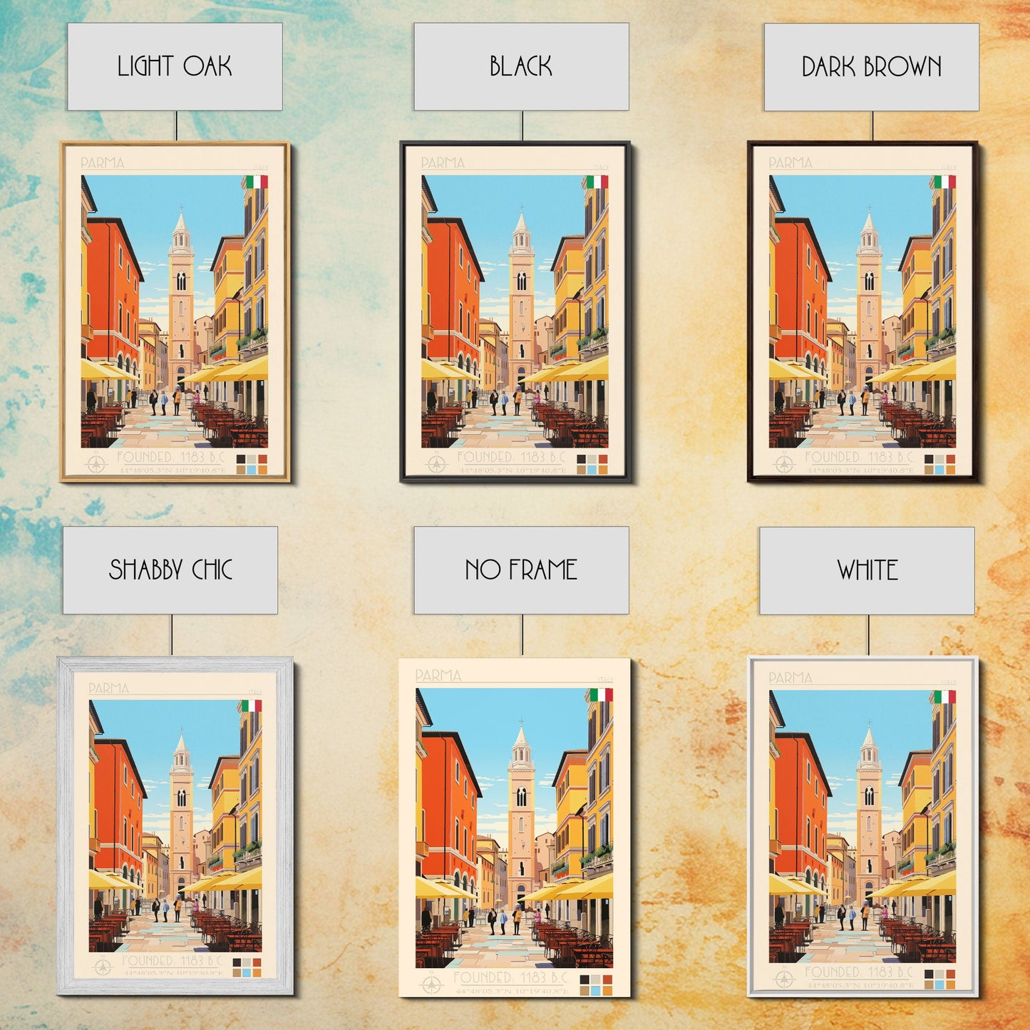 Parma Italy Travel Poster Framed Canvas Print, Midcentury Modern Art, Pop Art Wall Decor, Scenic Wall Art, Bedroom Decoration