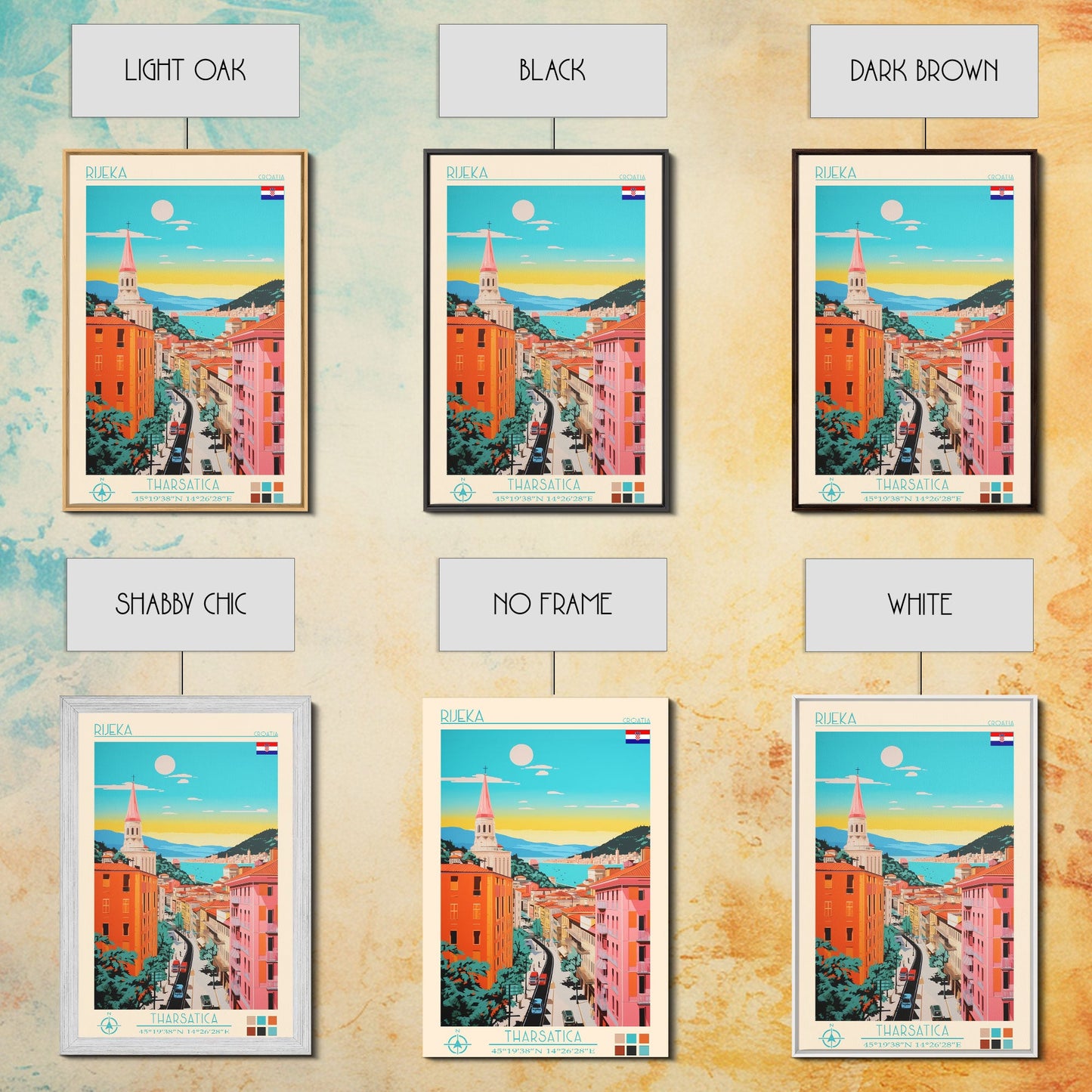 Rijeka Croatia Travel Poster Framed Canvas Print, Midcentury Modern Art, Pop Art Wall Decor, Scenic Wall Art, Living Room Decoration, Office Art