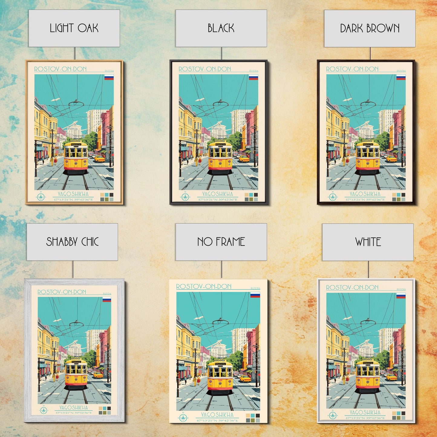 Rostov-on-Don Russia Travel Poster Framed Canvas Print, Midcentury Modern Art, Pop Art Wall Decor, Scenic Wall Art, Living Room Decoration, Office Art