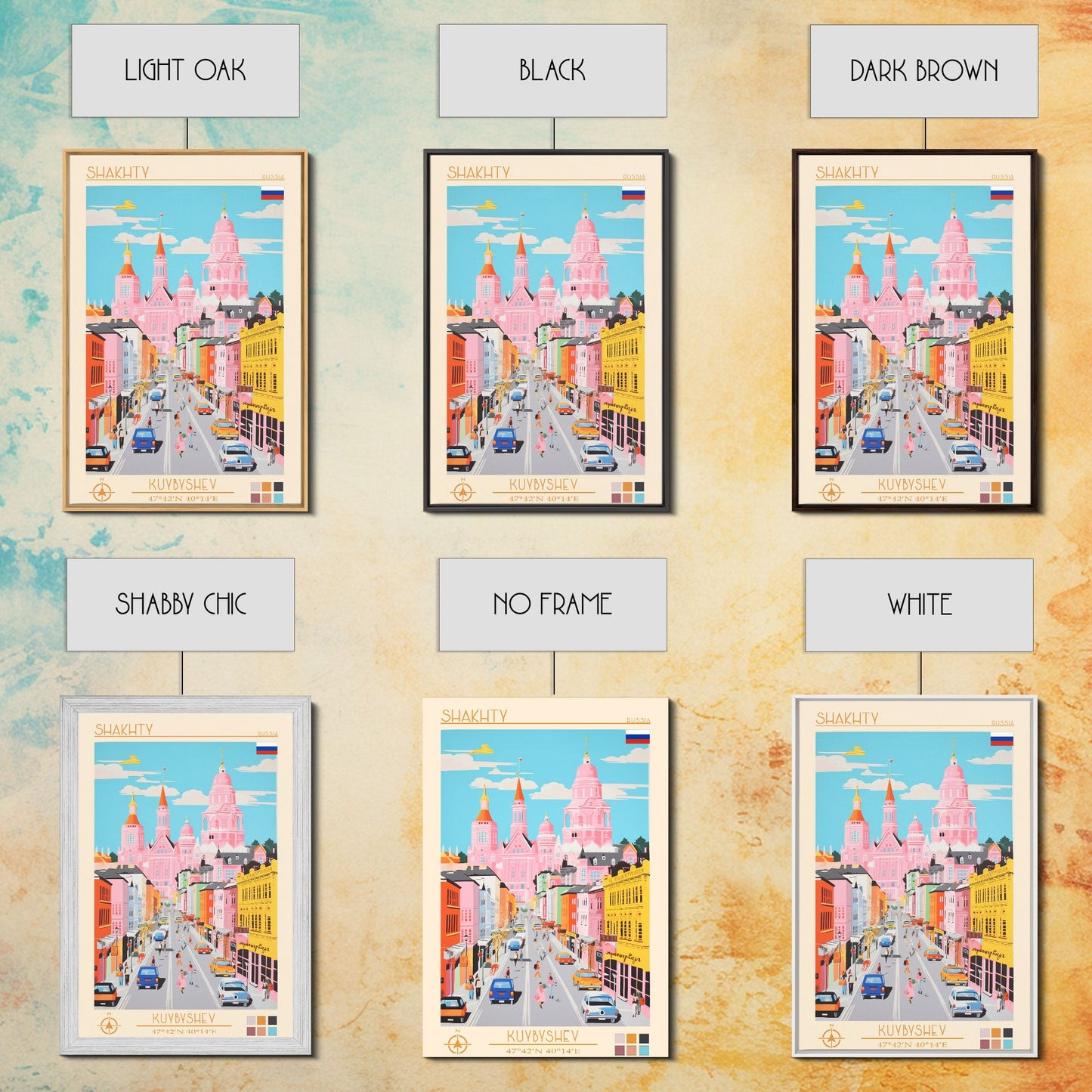 Shakhty Russia Travel Poster Framed Canvas Print, Midcentury Modern Art, Pop Art Wall Decor, Living Room Art, Bedroom Decoration