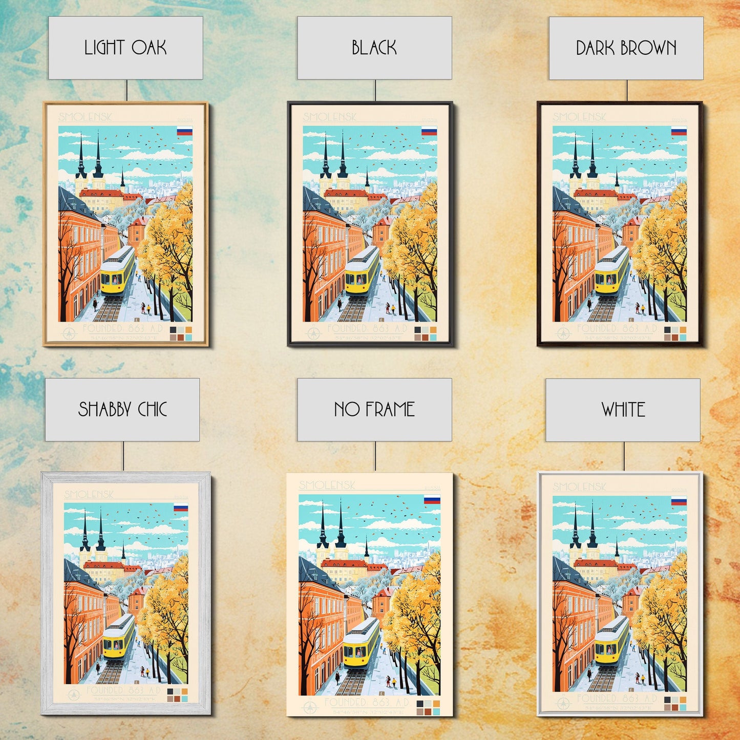 Smolensk Russia Travel Poster Framed Canvas Print, Midcentury Modern Art, Pop Art Wall Decor, Home Decor, Office Art