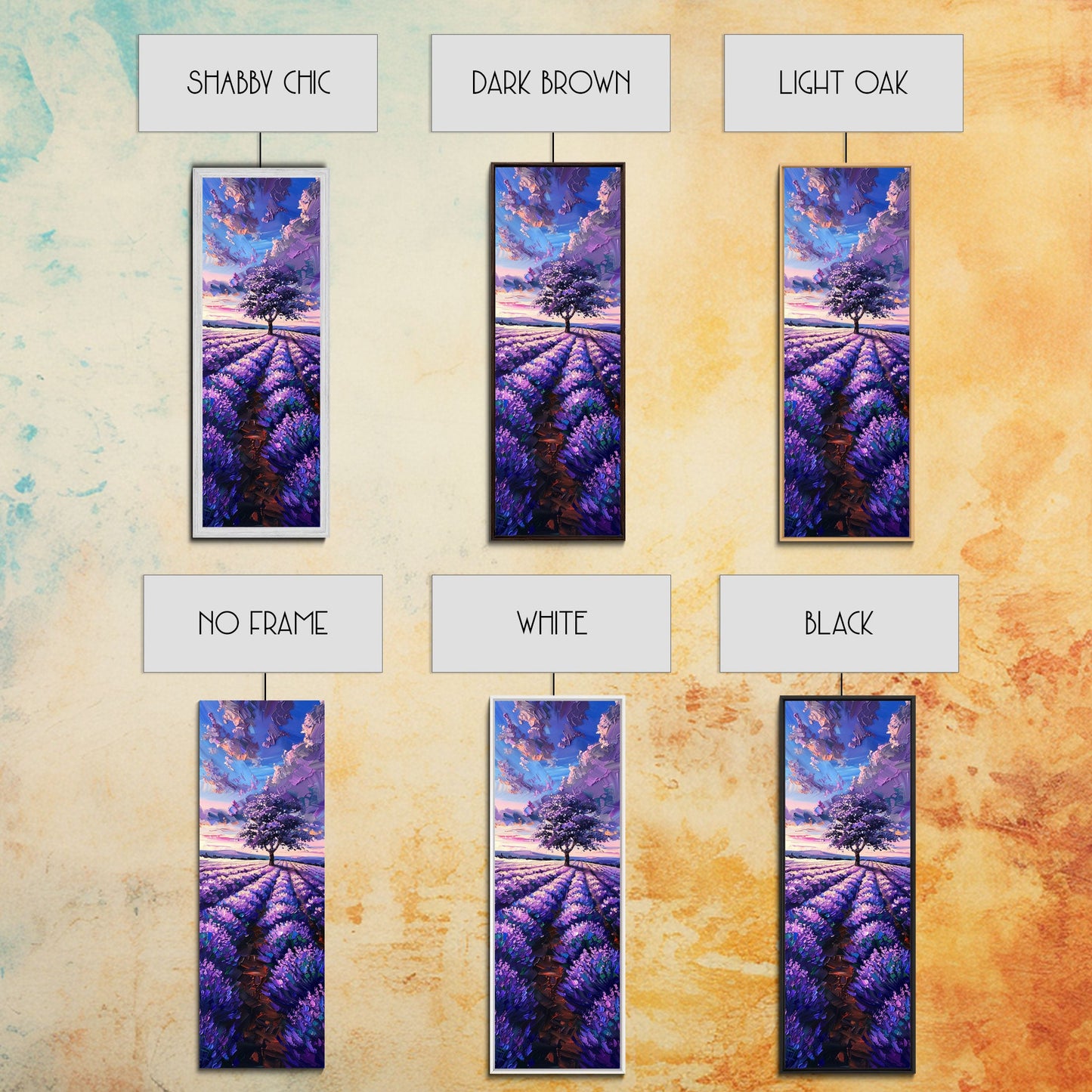 Majestic Lavender Tree in a Flower Field, Skinny and Tall Art, Serene Framed Canvas Print, Peaceful Home Decor