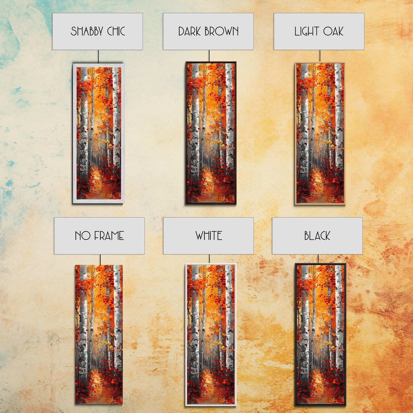 Fall Birch Tree Forest, Framed Canvas Print, Skinny / Tall Wall Art, Living Room Decor, Landscape Painting, Nature Decor